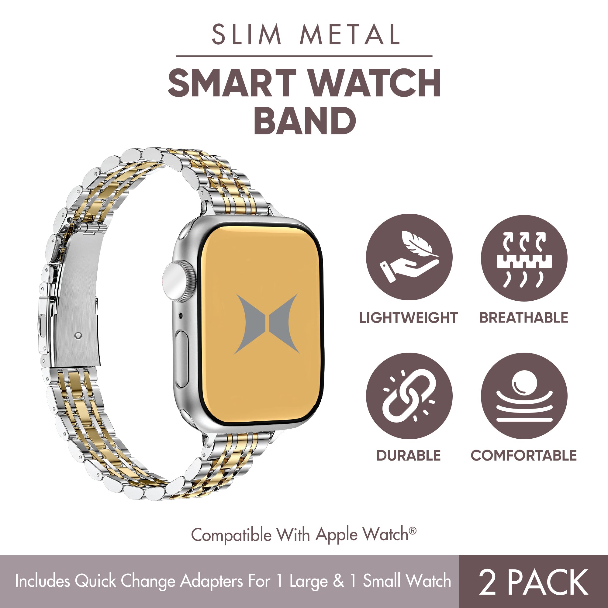 Trendy Metal Watch Band 2-Pack for Apple Watch (Large & Small)