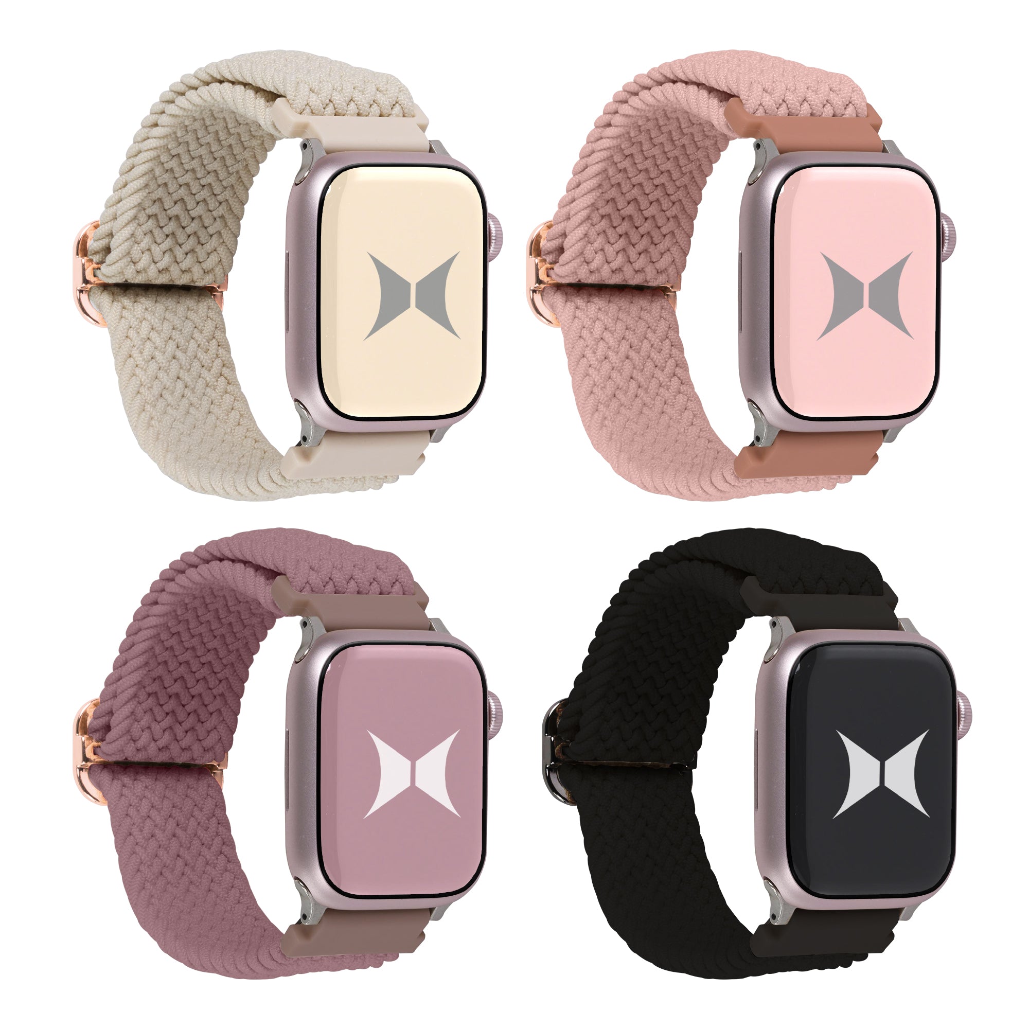 Braided Elastic Universal Watchband 4-Pack | Soft & Breathable Strap for Apple Watch, Samsung Galaxy & Garmin | 2 Large & 2 Small Bands