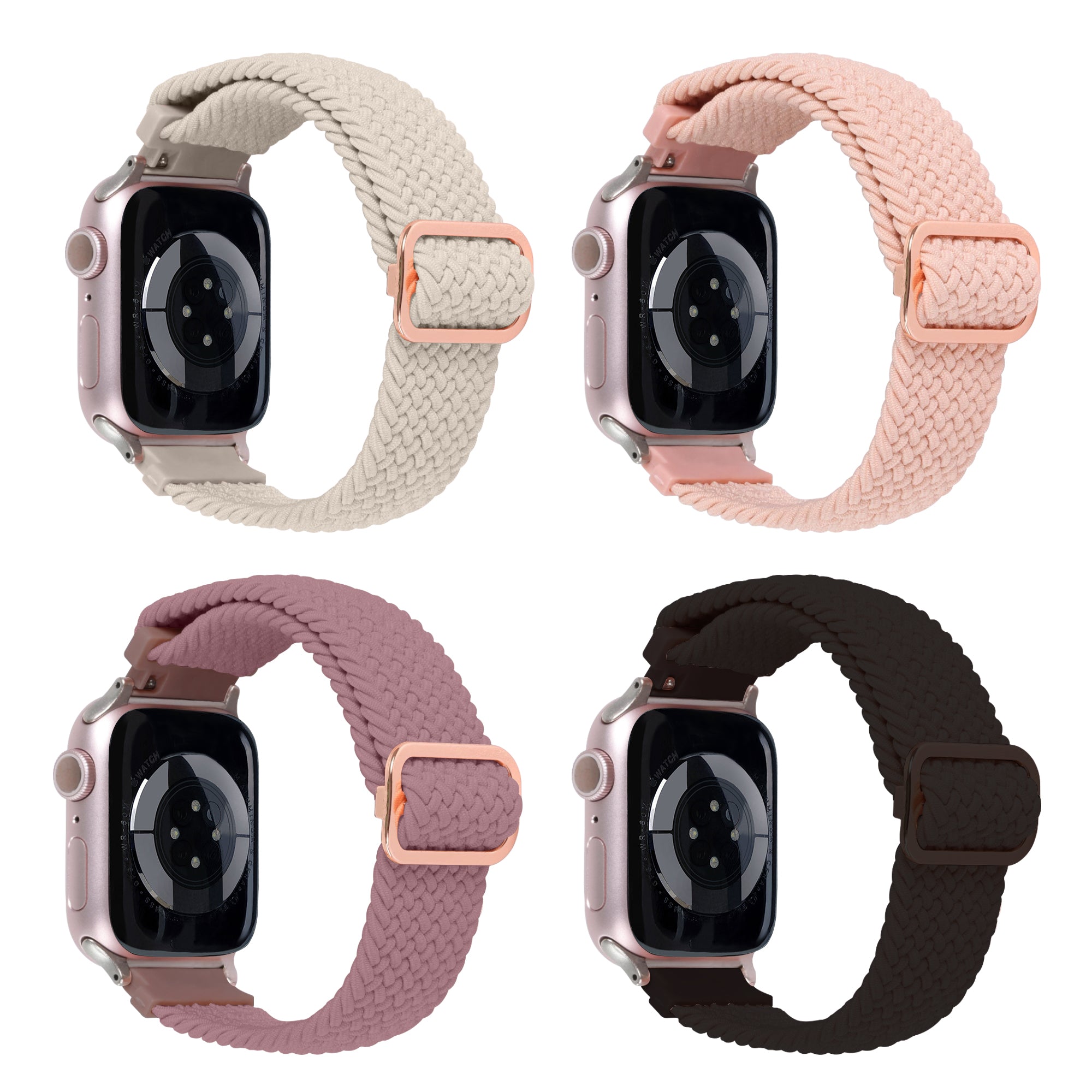 Braided Elastic Universal Watchband 4-Pack | Soft & Breathable Strap for Apple Watch, Samsung Galaxy & Garmin | 2 Large & 2 Small Bands