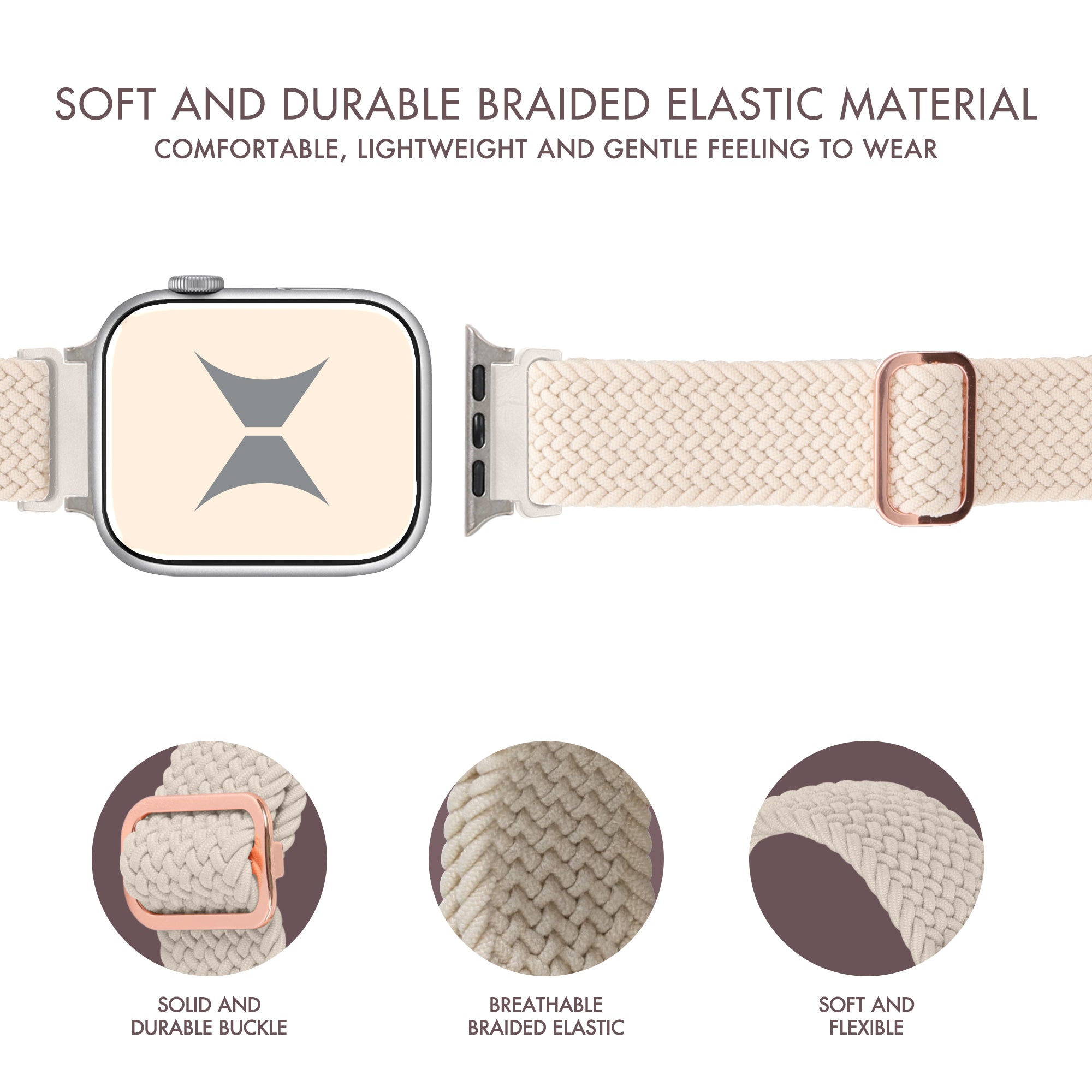 Braided Elastic Universal Watchband 4-Pack | Soft & Breathable Strap for Apple Watch, Samsung Galaxy & Garmin | 2 Large & 2 Small Bands
