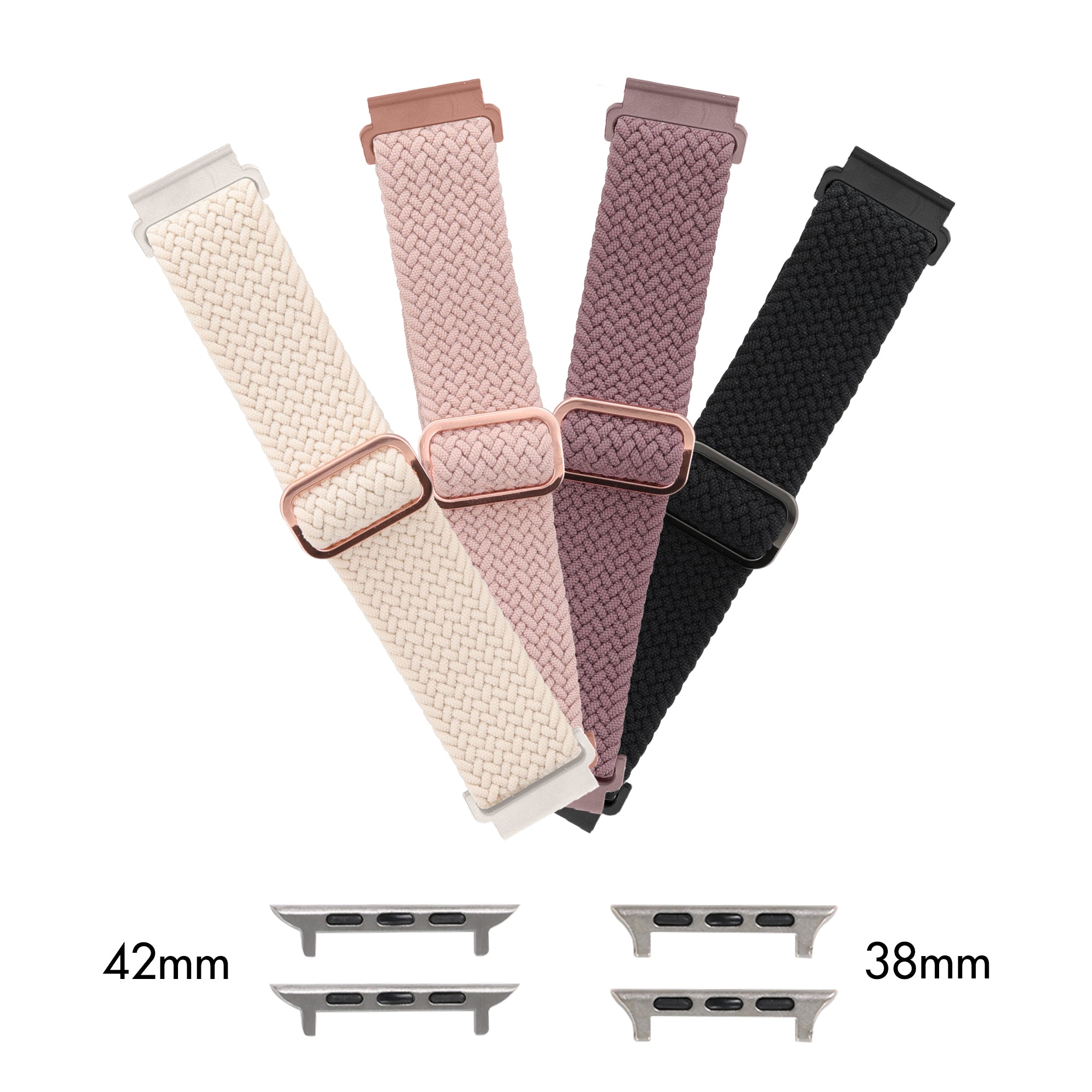 Braided Elastic Universal Watchband 4-Pack | Soft & Breathable Strap for Apple Watch, Samsung Galaxy & Garmin | 2 Large & 2 Small Bands