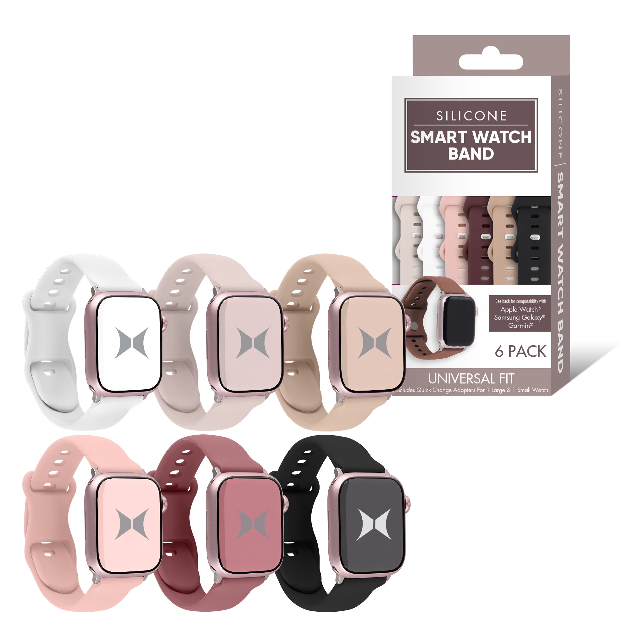 Elastic Universal Watchband 6-Pack - Soft Silicone Sports Strap for Apple Watch, Samsung Galaxy, and Garmin - Lightweight & Breathable