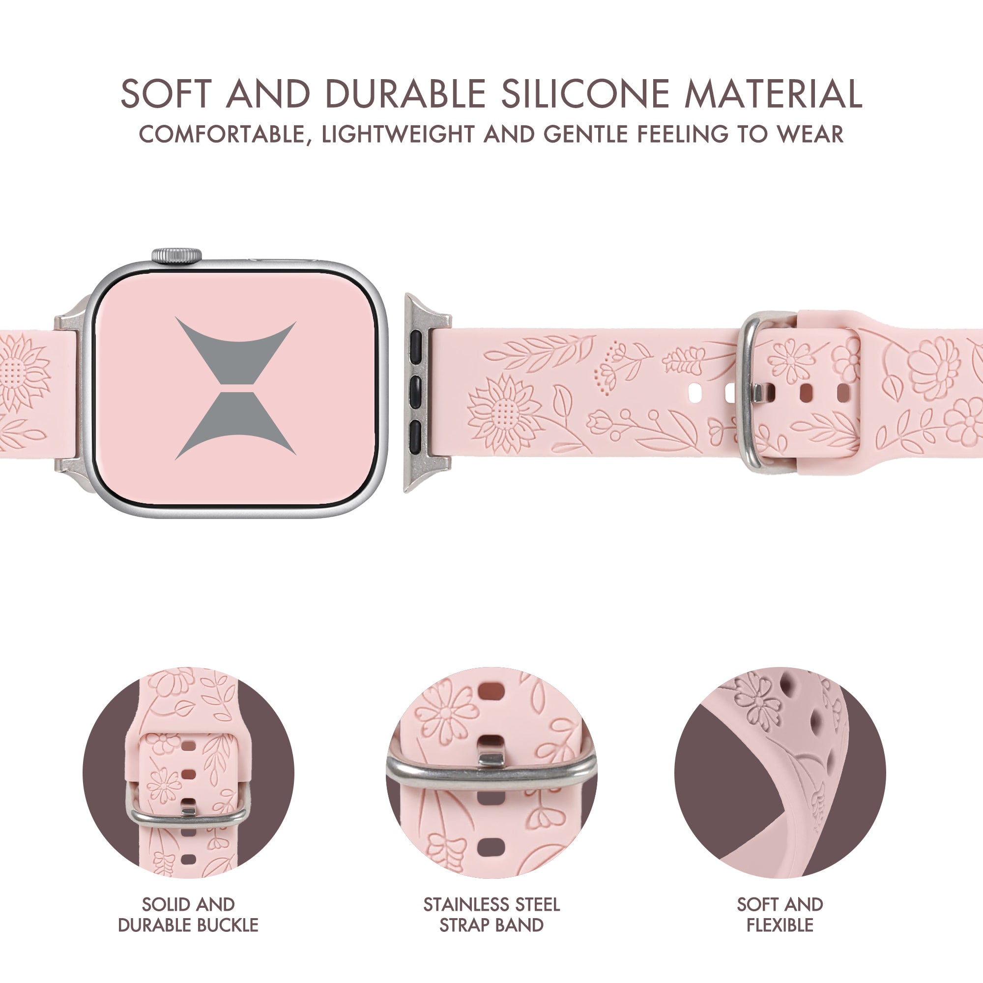 6-Pack Floral Silicone Watch Bands for Apple Watch, Samsung Galaxy & Garmin - Soft, Durable, and Breathable Straps in 38mm & 42mm Sizes