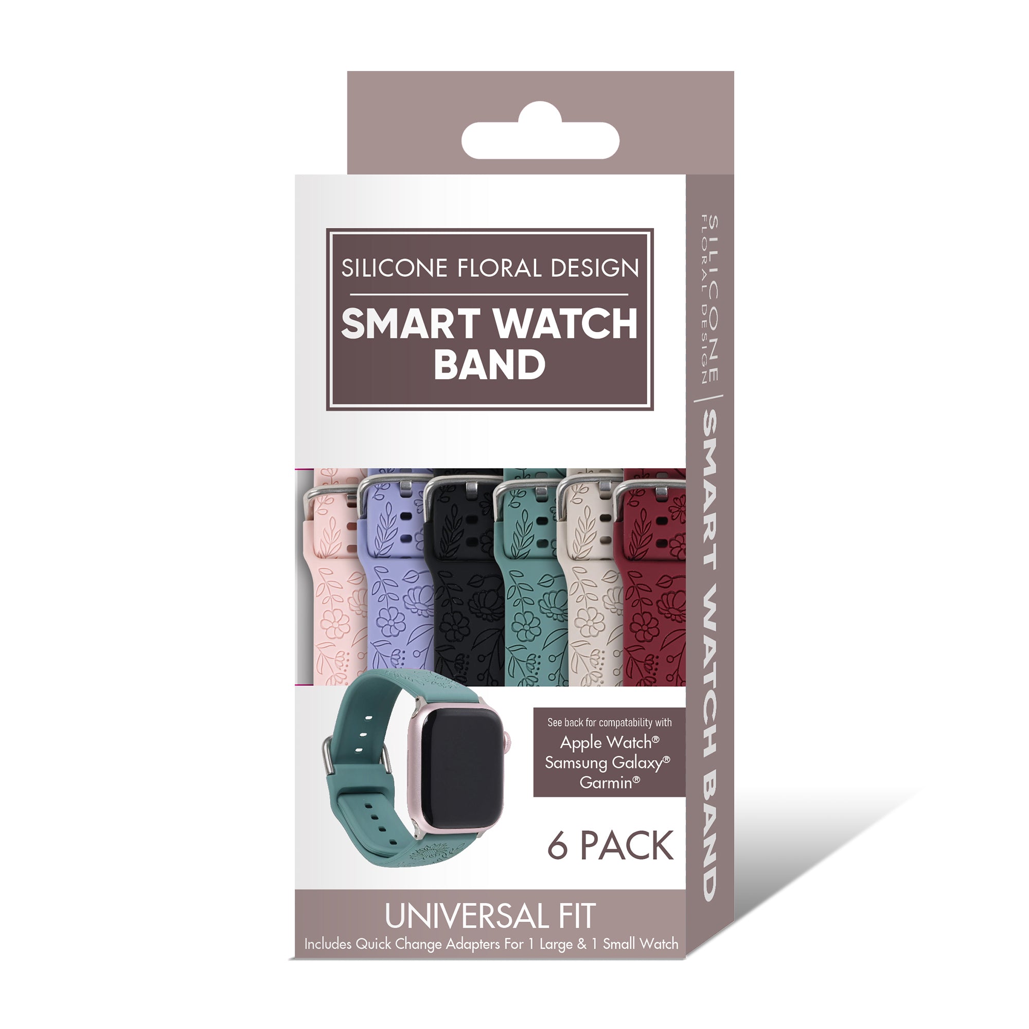 6-Pack Floral Silicone Watch Bands for Apple Watch, Samsung Galaxy & Garmin - Soft, Durable, and Breathable Straps in 38mm & 42mm Sizes