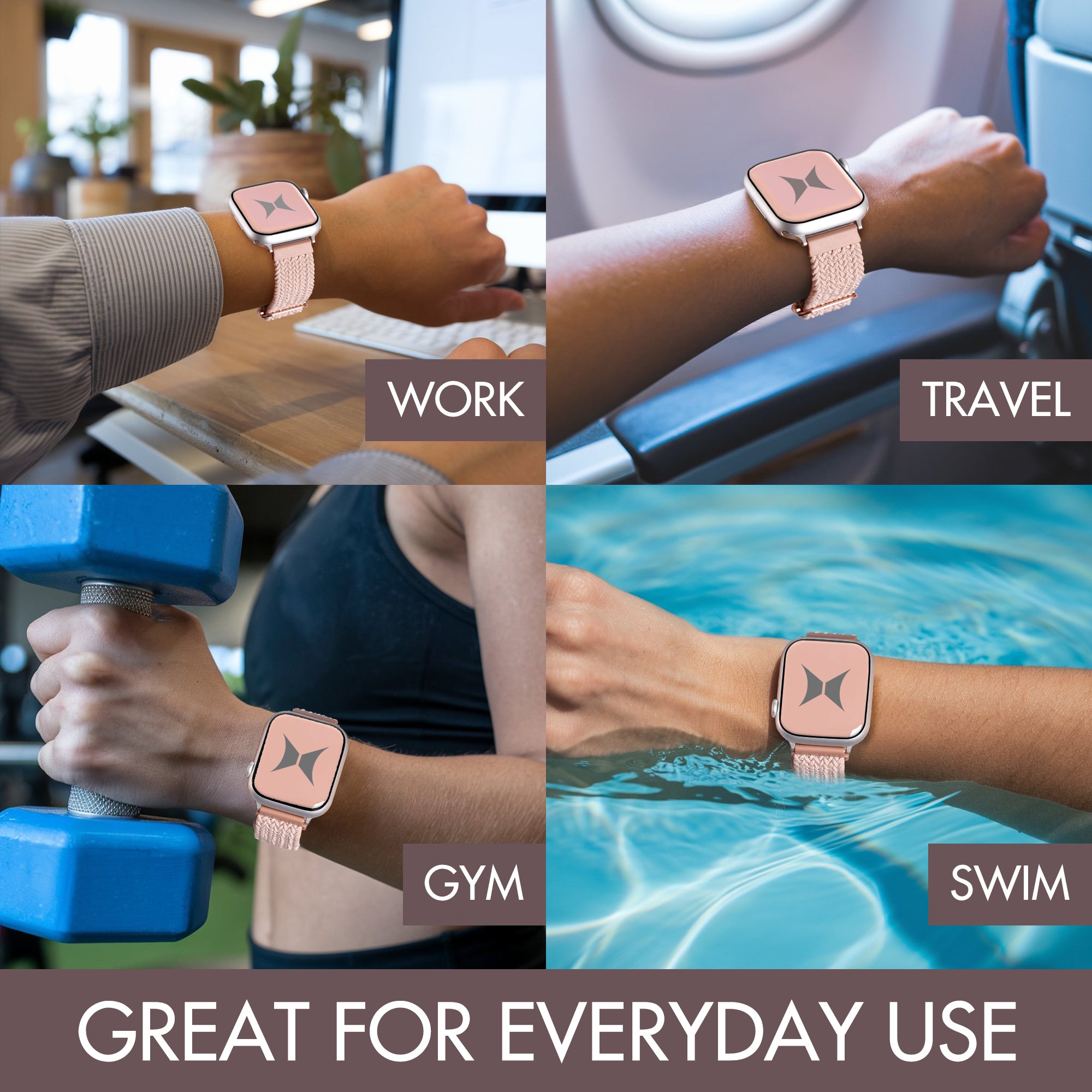 Braided Elastic Universal Watchband 4-Pack | Soft & Breathable Strap for Apple Watch, Samsung Galaxy & Garmin | 2 Large & 2 Small Bands