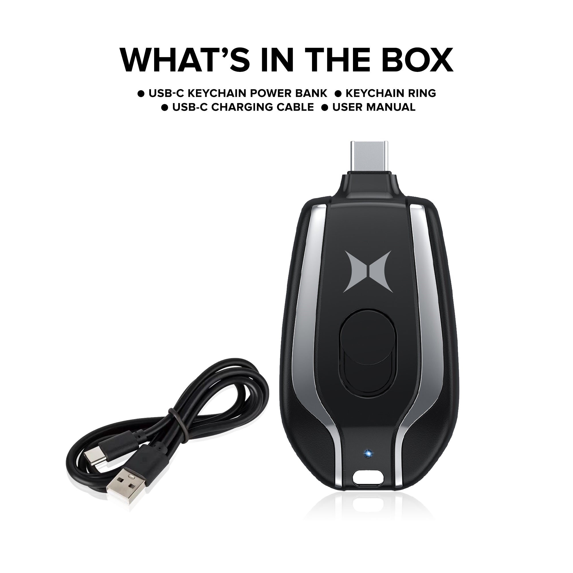 5W USB-C Keychain Power Bank - 1200 mAh Portable Charger with Retractable Switch for Phones, Earbuds & USB-C Devices