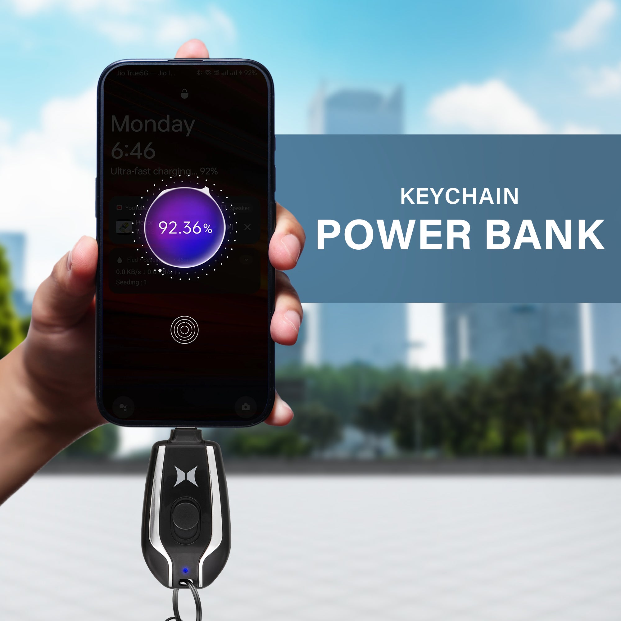 5W USB-C Keychain Power Bank - 1200 mAh Portable Charger with Retractable Switch for Phones, Earbuds & USB-C Devices