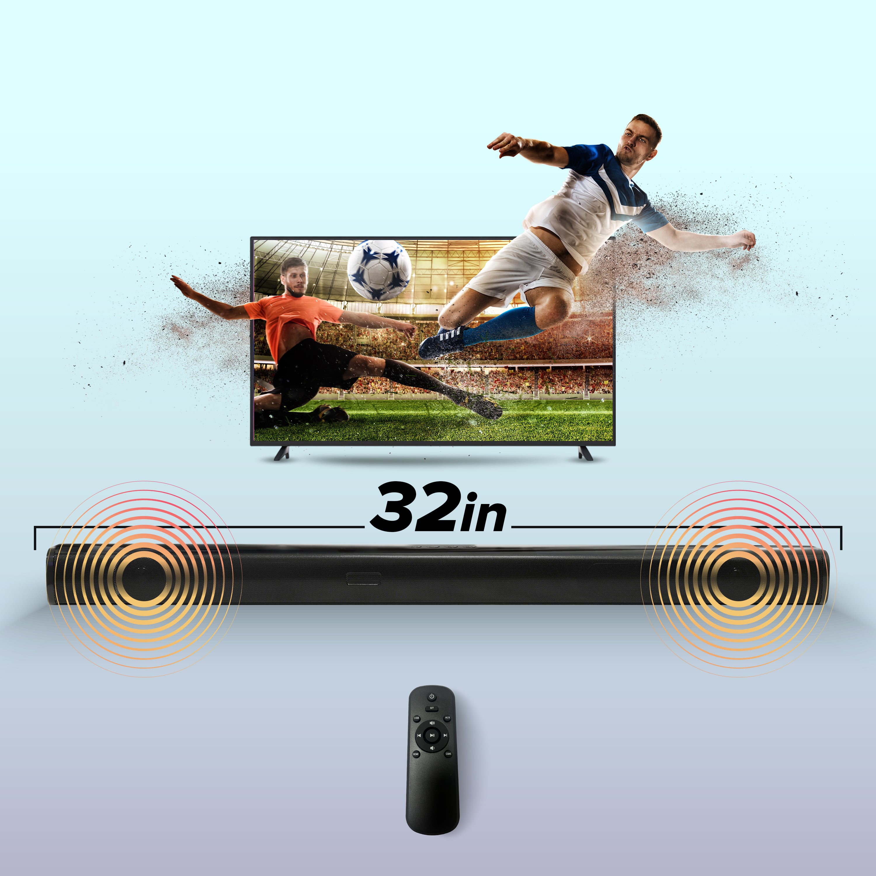 32" Bluetooth Home Theater Soundbar with Built-in Controls, Wall-Mountable Design, IR Remote Control