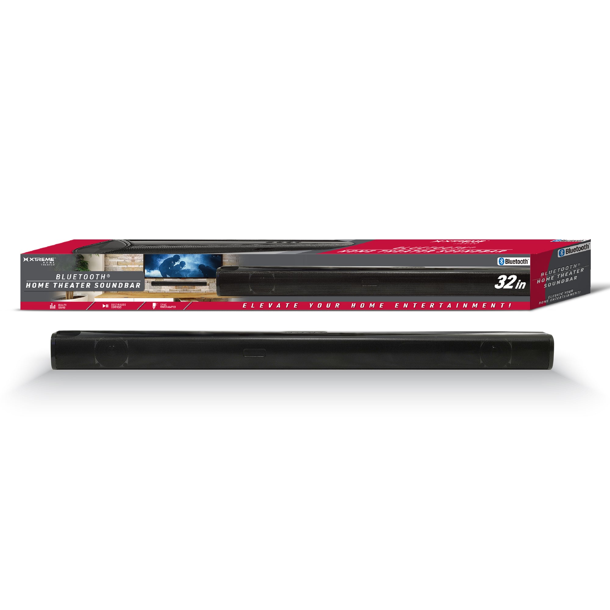 32" Bluetooth Home Theater Soundbar with Built-in Controls, Wall-Mountable Design, IR Remote Control