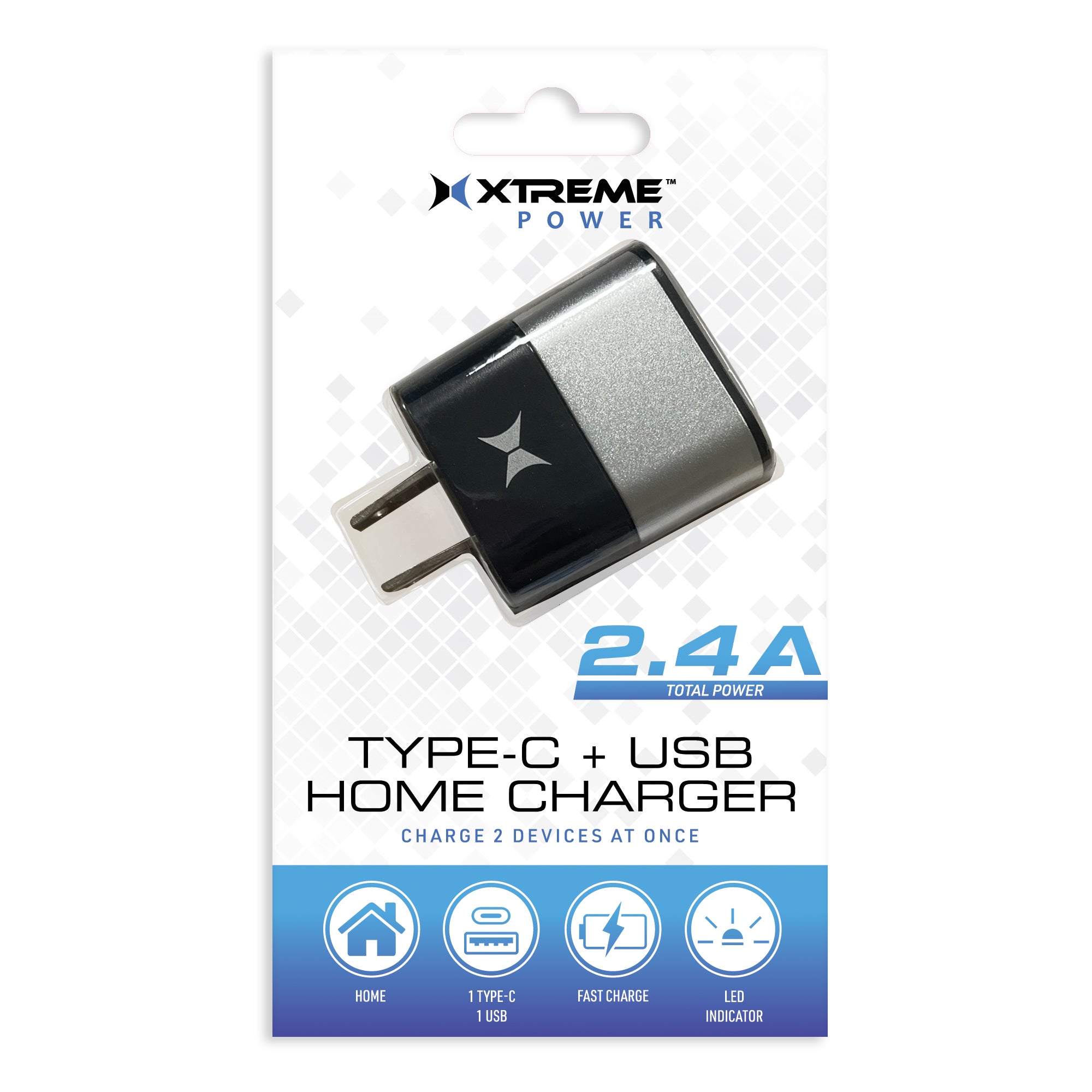 USB-C & USB-A 2-Port Home Charger - Fast Charge Wall Adapter with LED Indicator for iPhone, Android, & Tablets
