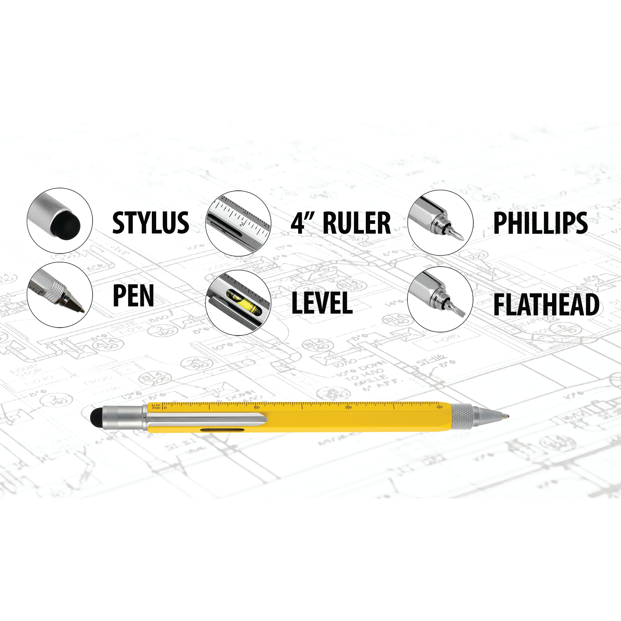 6-in-1 Stylus Pen with Screwdriver, Leveler, and Ruler - The Ultimate Multi-Tool for Work and DIY