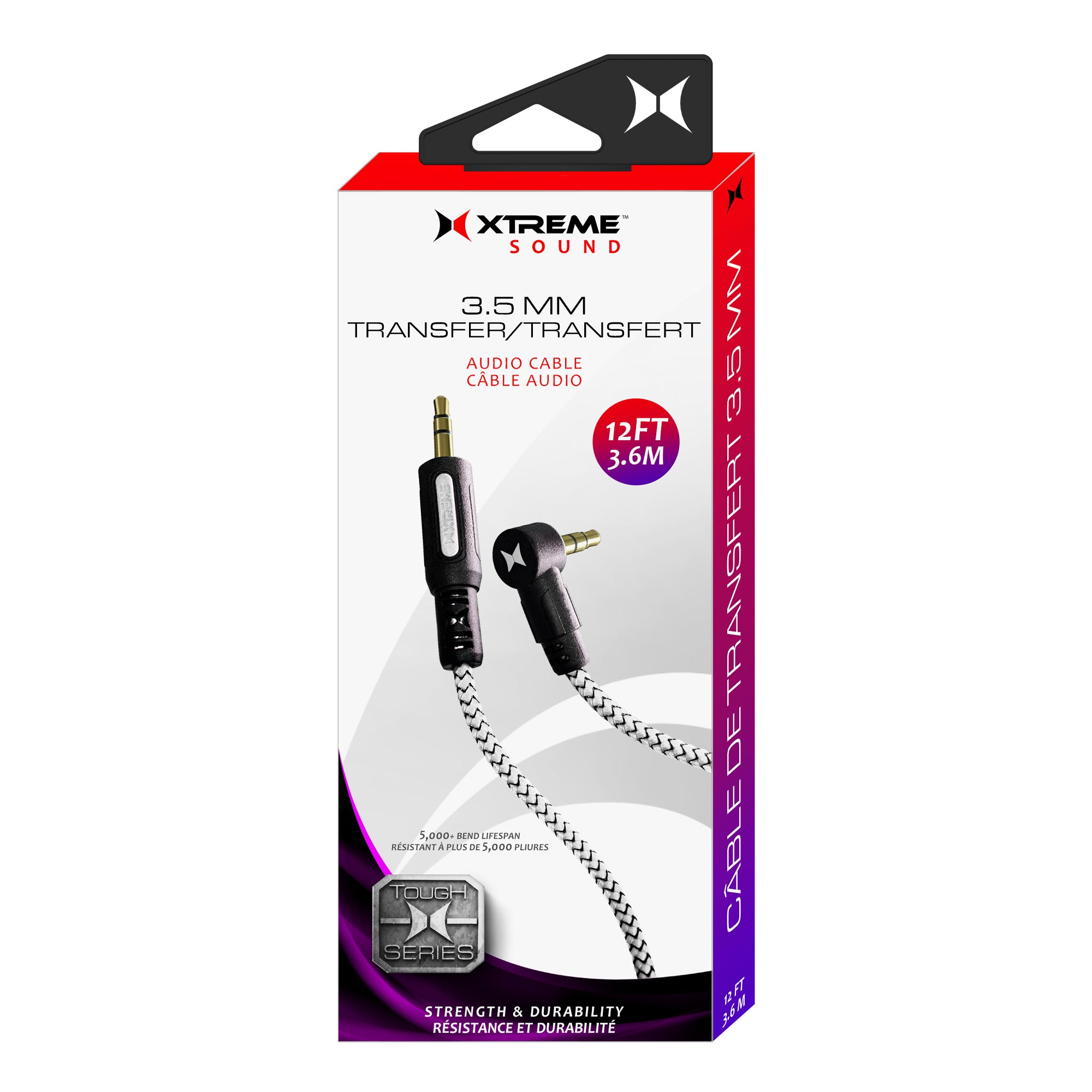 12ft 3.5mm Audio Right Angle Cable - Tough Series Durable AUX Cord with 5000+ Bend Lifespan for Car Stereo, Headphones & Speakers