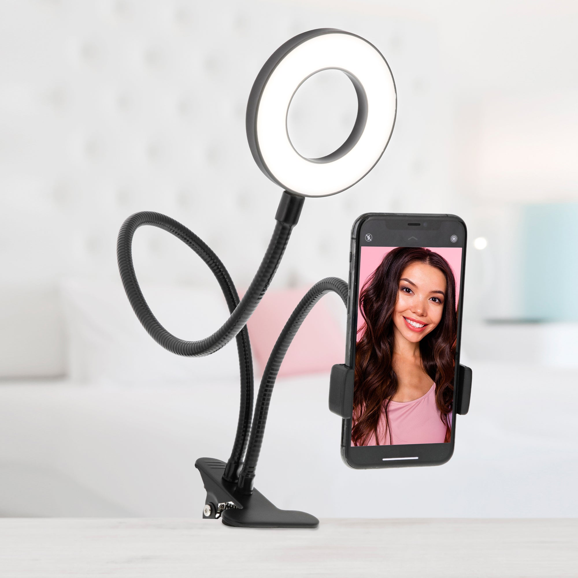 3-Inch LED Ring Light for Streaming & Vlogging with Flexible Gooseneck, Sturdy Clamp Clip, and Dimmable Warm/Cool Light Modes