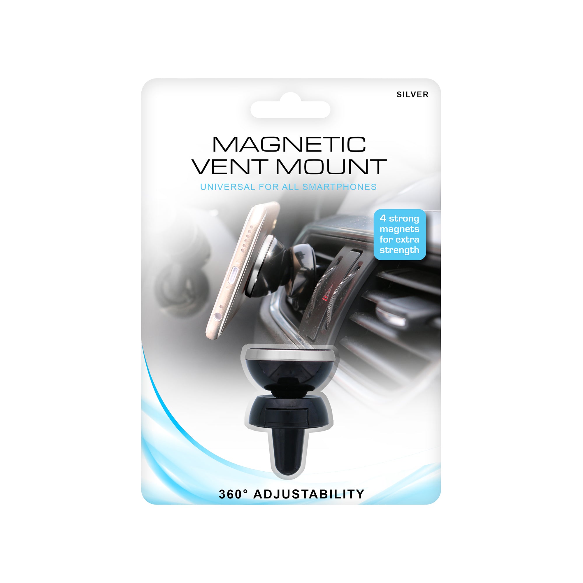 Universal Magnetic Smartphone Car Air Vent Mount for All Smartphones, Mobile, Silver