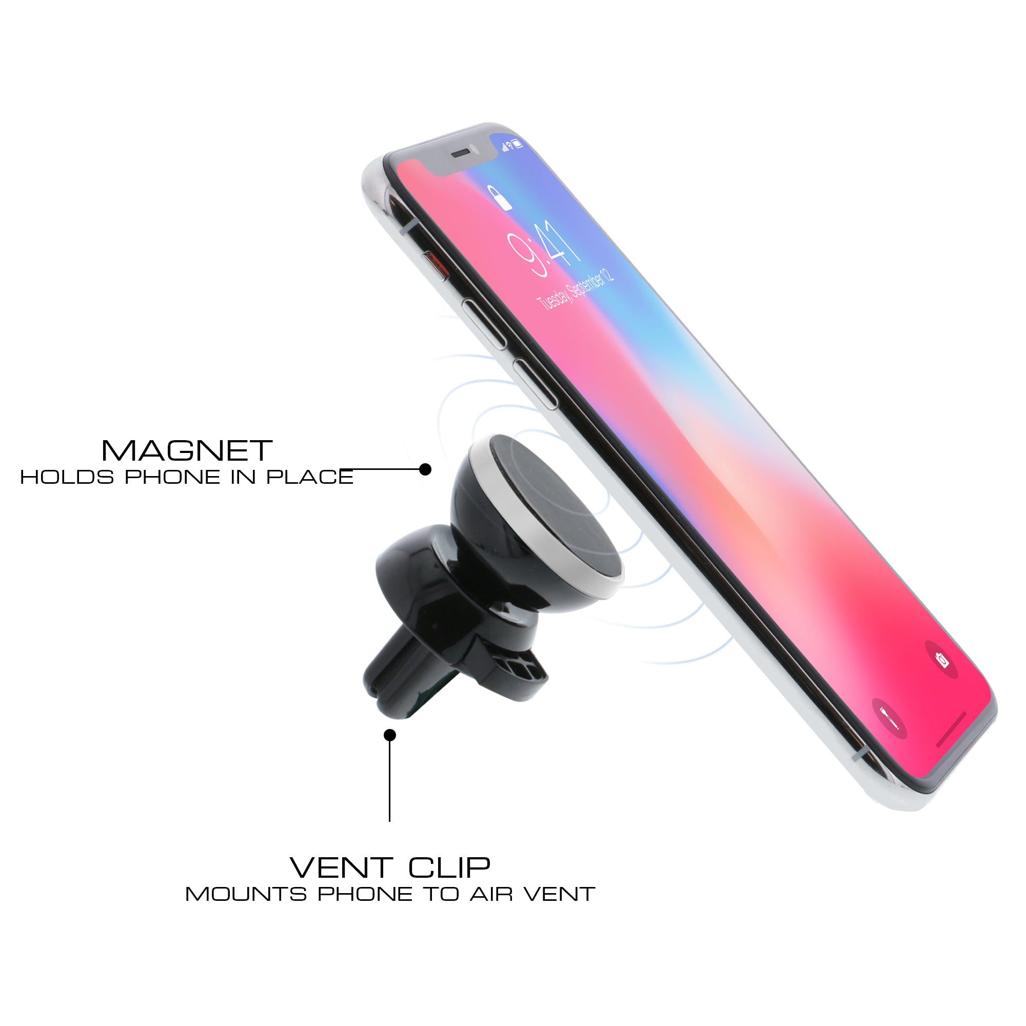 Universal Magnetic Smartphone Car Air Vent Mount for All Smartphones, Mobile, Silver