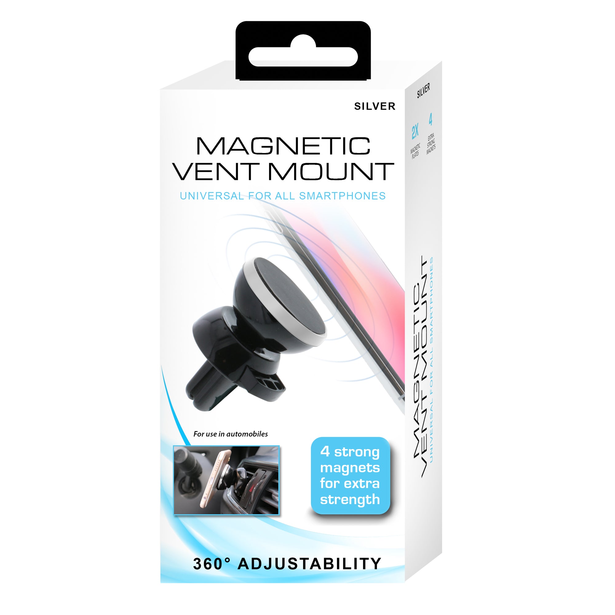 Universal Magnetic Smartphone Car Air Vent Mount for All Smartphones, Mobile, Silver