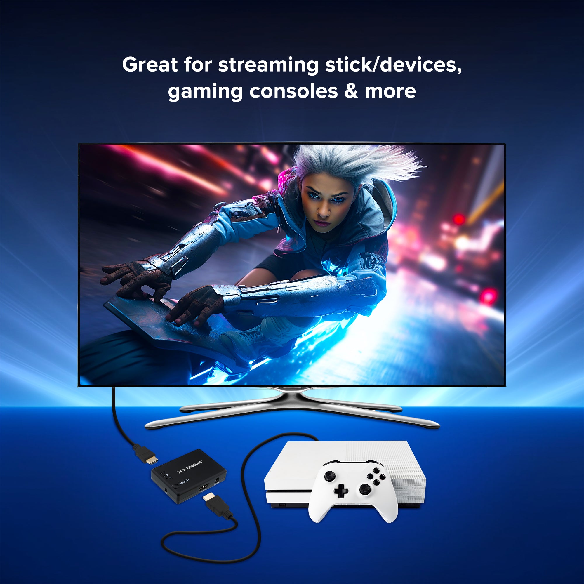 Xtreme HDMI 3 Port Switch Splitter (3-in-1): Manual 1080P Video Selector for Game Consoles, DVD Players, & TV. Prevents Cable Wear