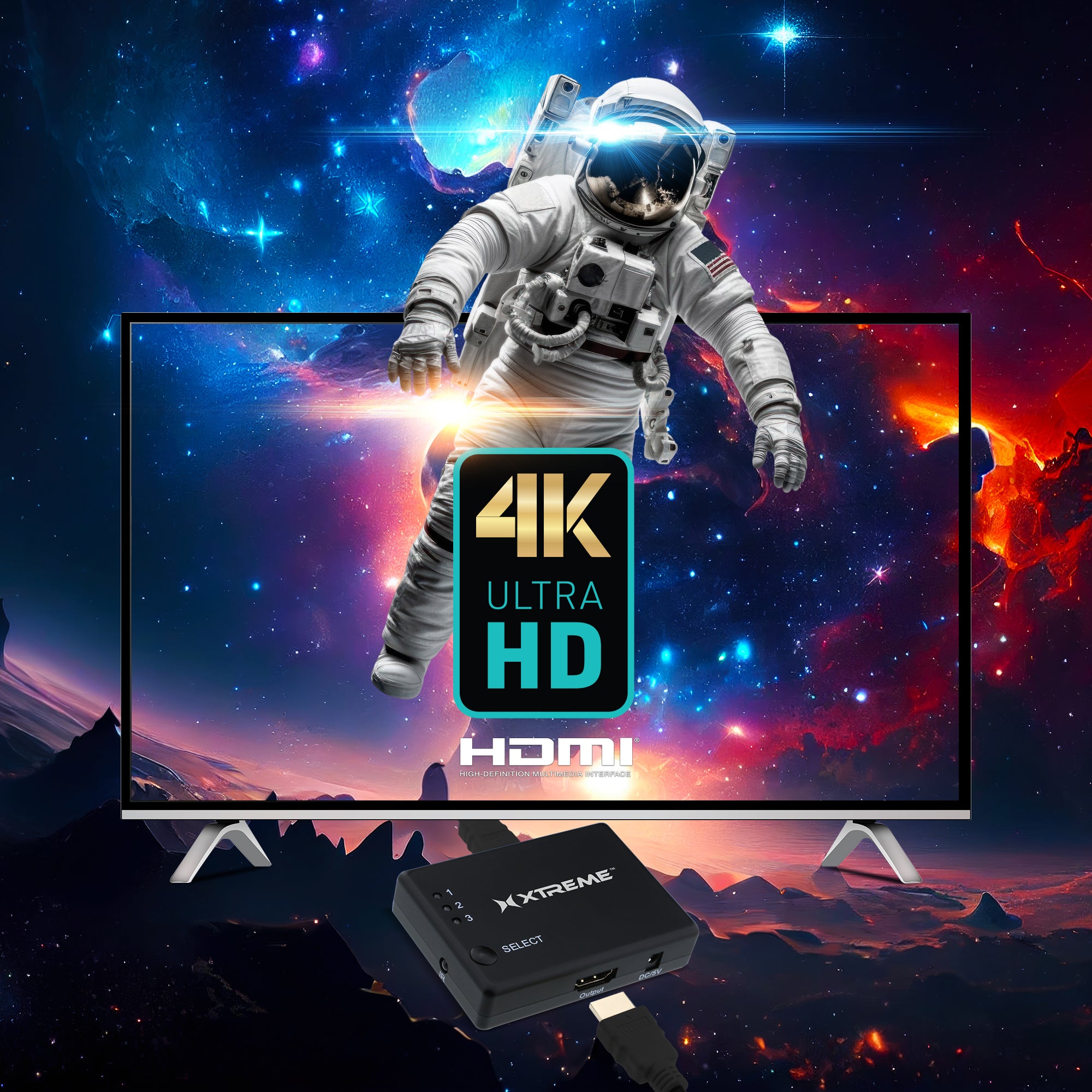 Xtreme HDMI 3 Port Switch Splitter (3-in-1): Manual 1080P Video Selector for Game Consoles, DVD Players, & TV. Prevents Cable Wear