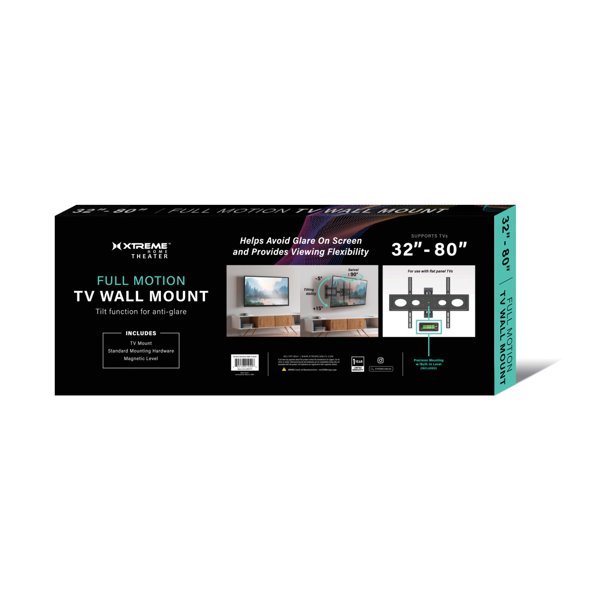 Full Motion TV Wall Mount, Full Motion TV Mount for 32-80 Inch Flat-Panel TVs, Holds 88 lbs