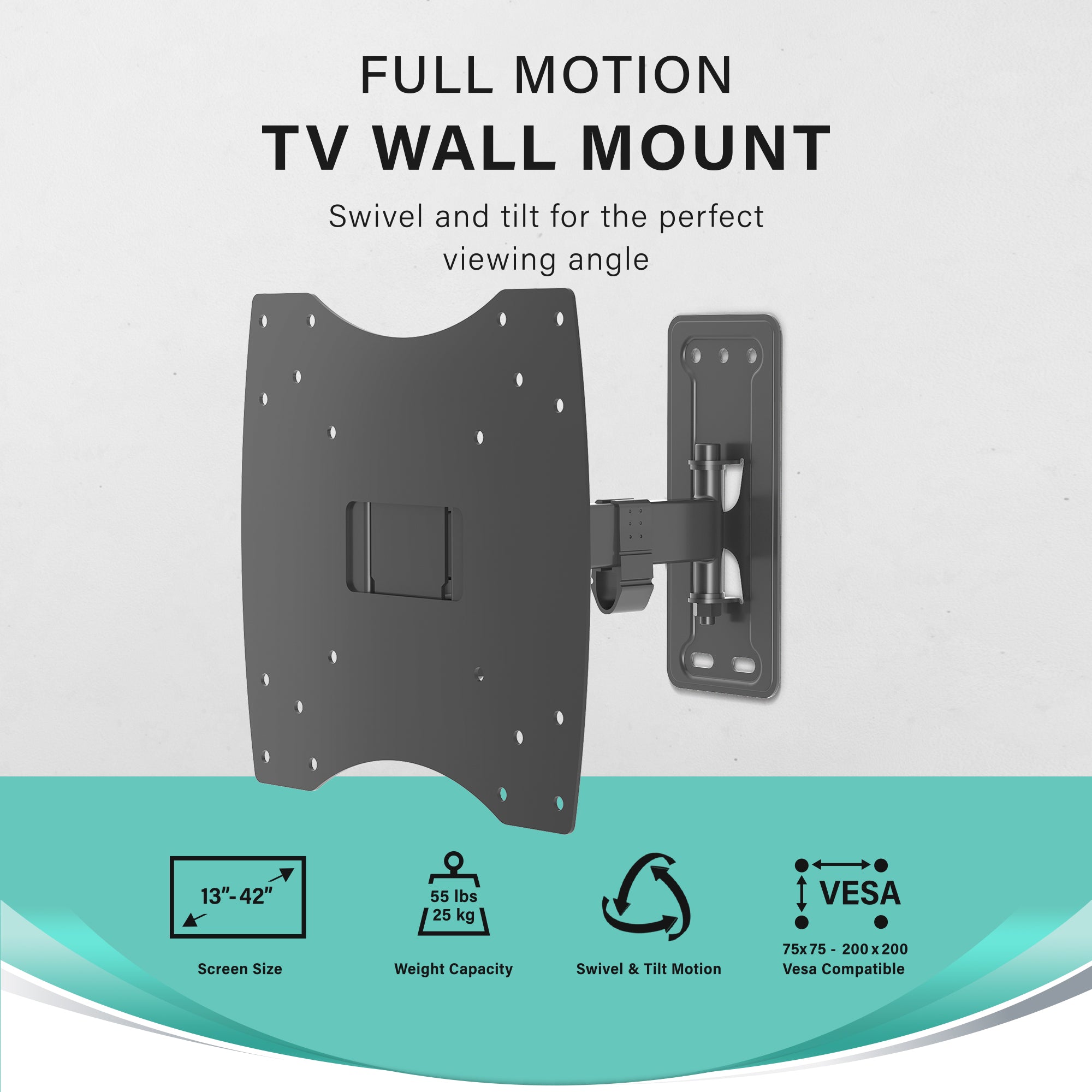 Full Motion TV Wall Mount Bracket for 13-42 Inch TVs, Supports up to 55 lbs, Easy to Install
