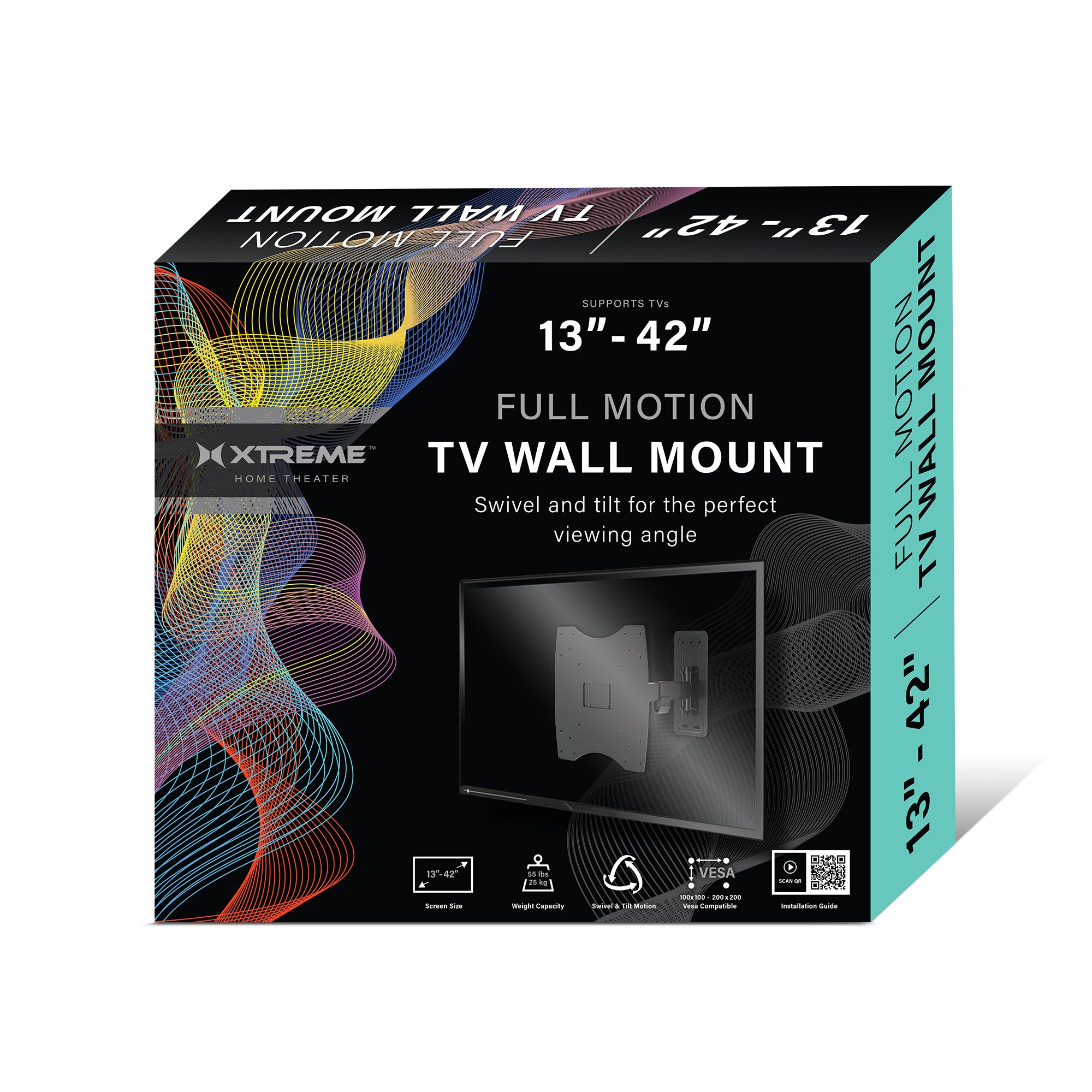 Full Motion TV Wall Mount Bracket for 13-42 Inch TVs, Supports up to 55 lbs, Easy to Install