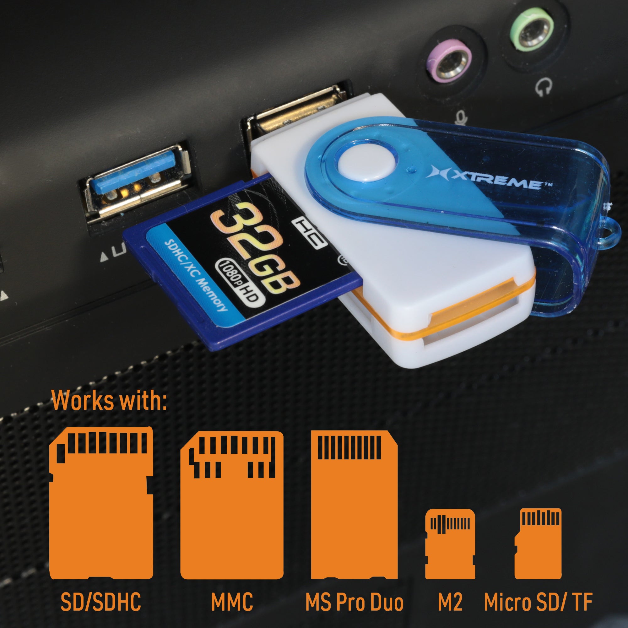 Multi Card Reader & Writer Hub – External USB 2.0 Sync & Transfer Station with 3-Port USB Hub, Supports SD, microSD, Memory Stick, & MMC