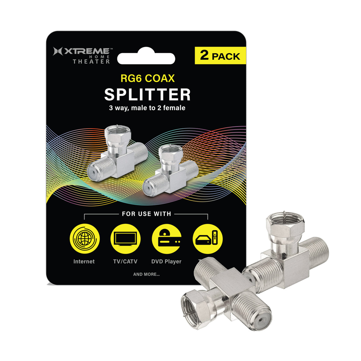 2 Pack RG-6 CATV Modem Internet COAXIAL CABLE WITH ONE CommScope 3 WAY SPLITTER 2 Pack RG-6 CATV Modem Internet COAXIAL CABLE WITH ONE CommScope 3 WAY SPLITTER