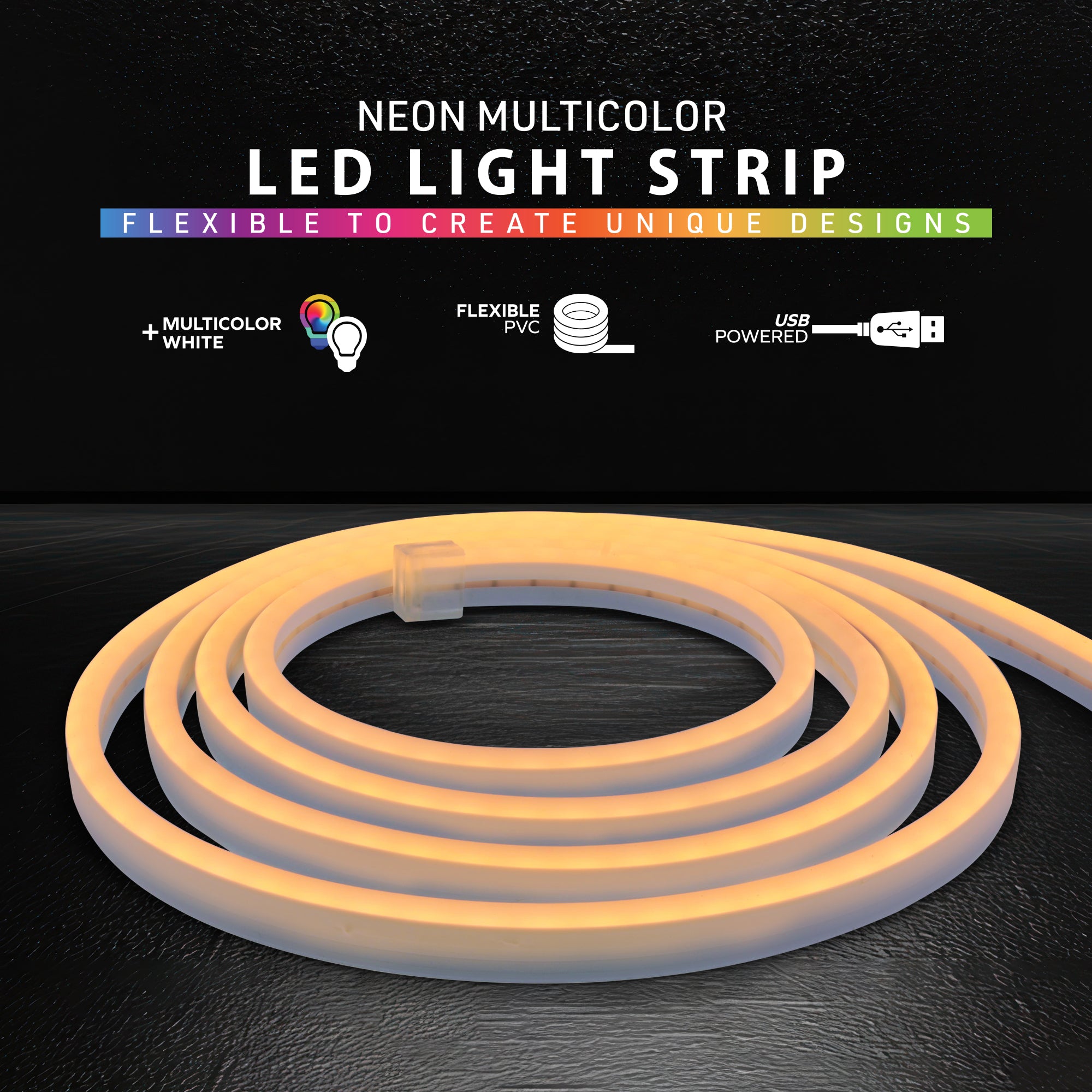 Multi-Color 6.5 ft. LED Light Strip, Remote Control, 16 Colors/4 Flash Modes, Bendable For Creative Shapes