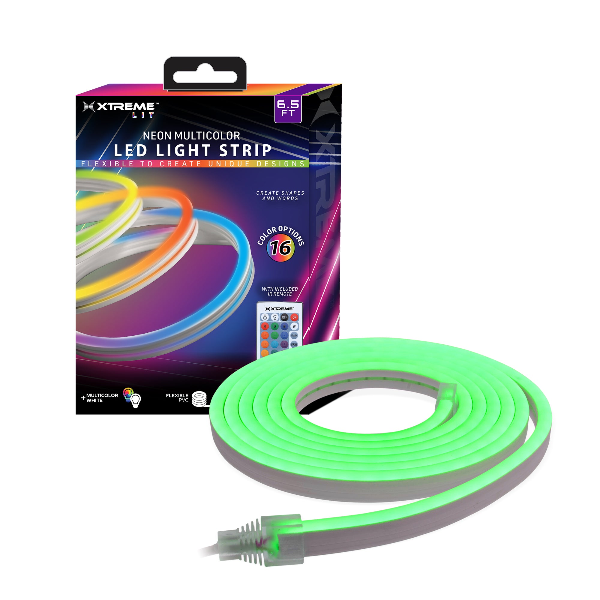 Multi-Color 6.5 ft. LED Light Strip, Remote Control, 16 Colors/4 Flash Modes, Bendable For Creative Shapes