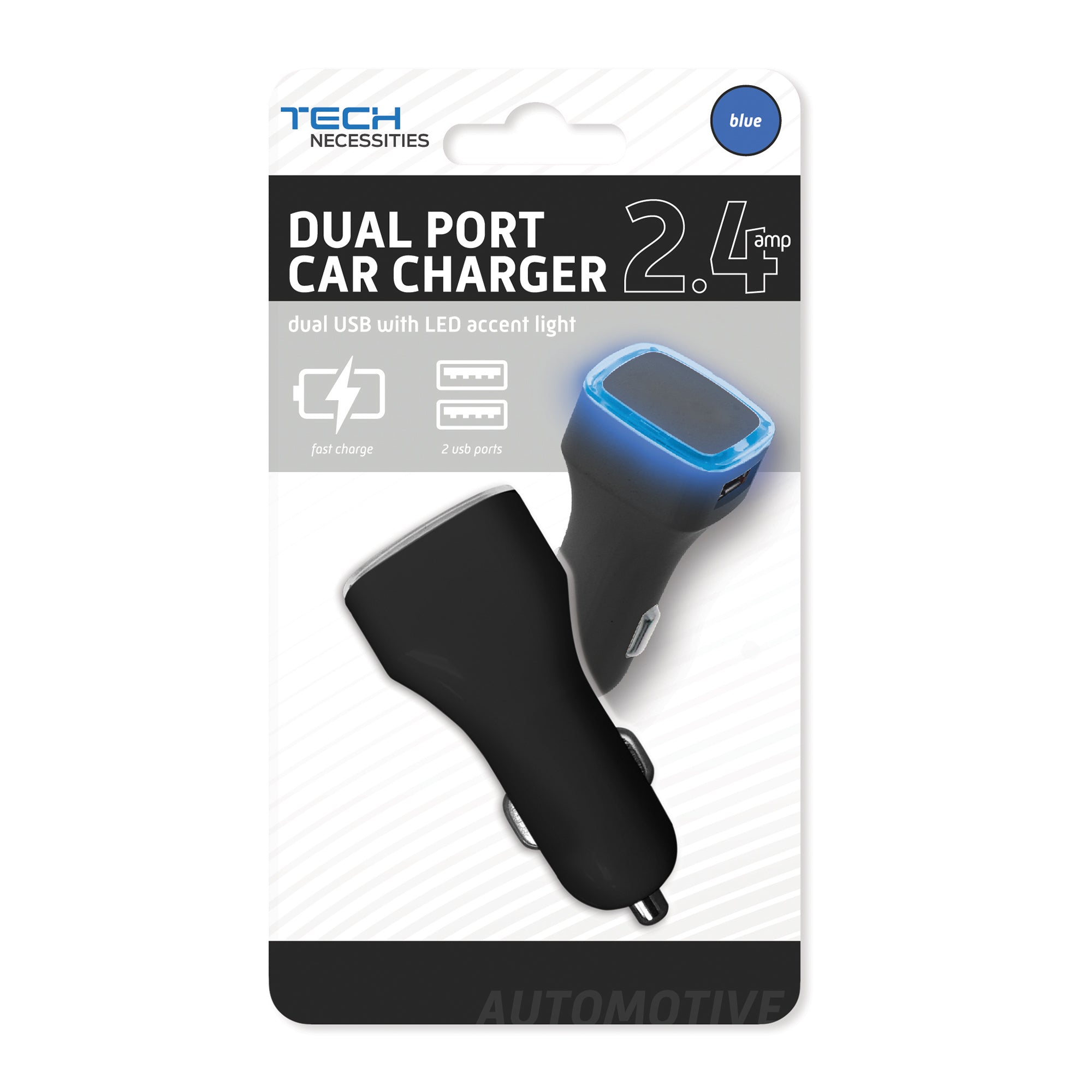 USB 2.4A 2-Port Car Charger with LED Light
