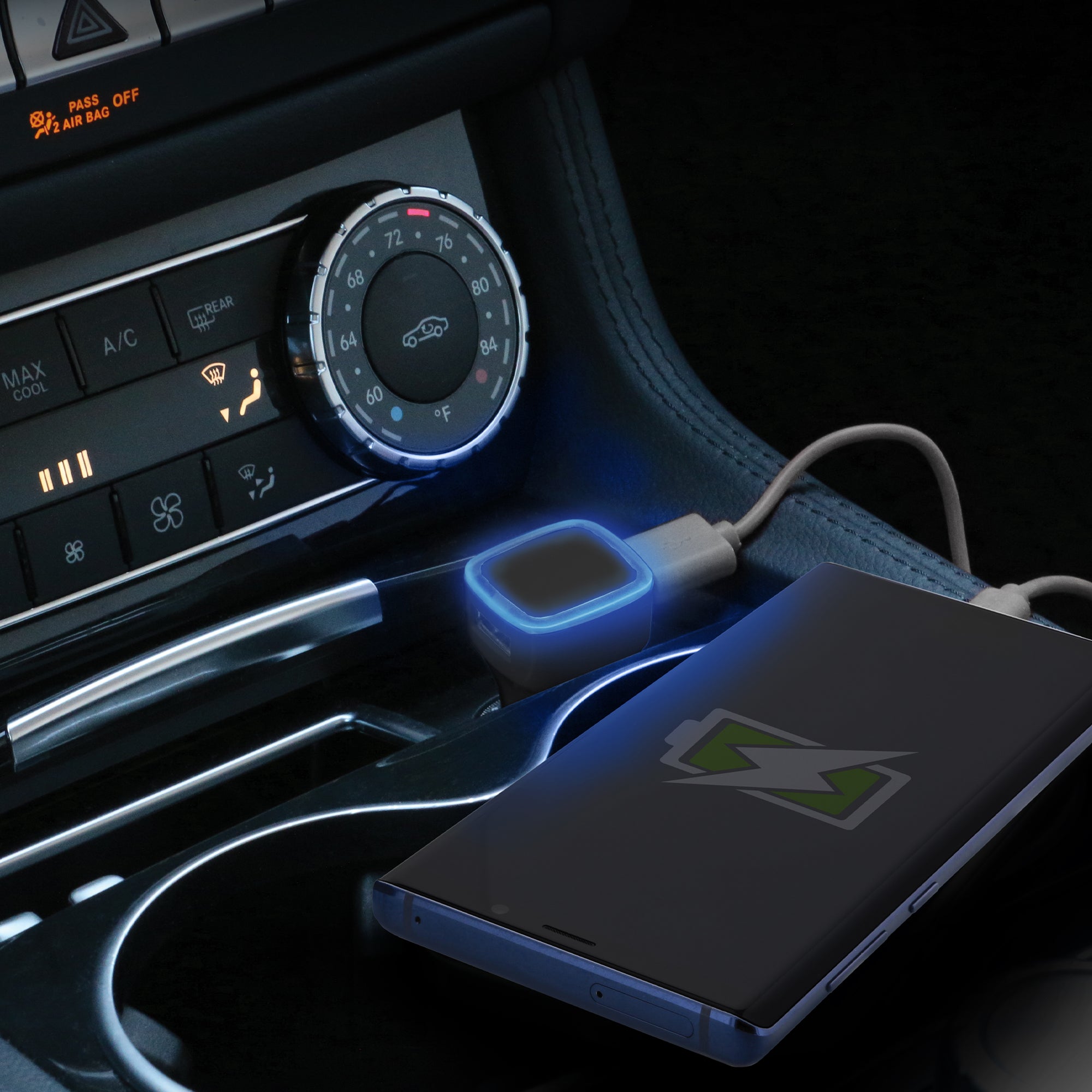 USB 2.4A 2-Port Car Charger with LED Light