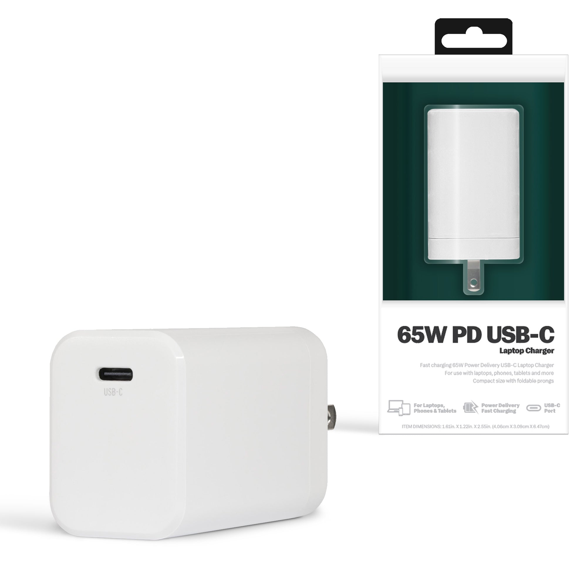 65W USB-C Wall Charger for Laptops with PD Power Delivery, Compact Fast Charging Wall Charger
