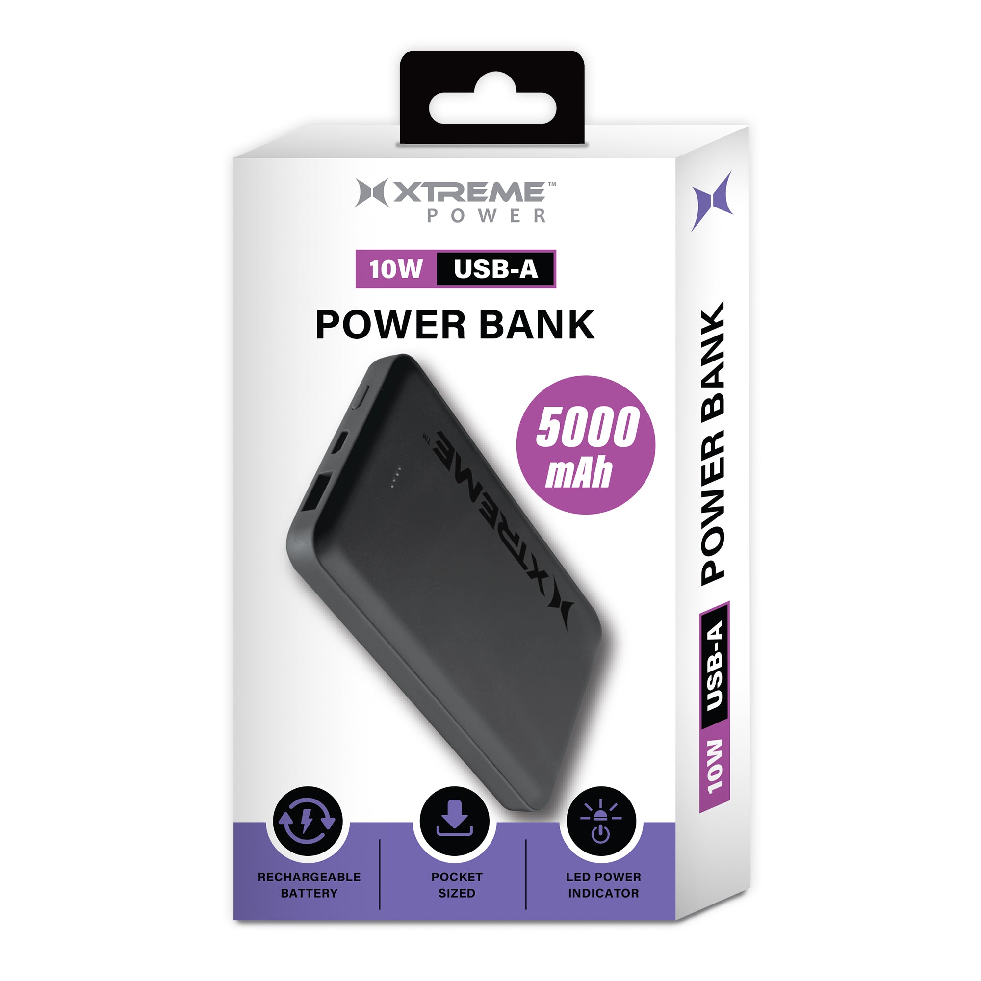 10W USB-A 5000mAh Pocket Power Bank with LED Indicators, Portable Rechargeable Travel Battery Pack for Smartphones and Devices