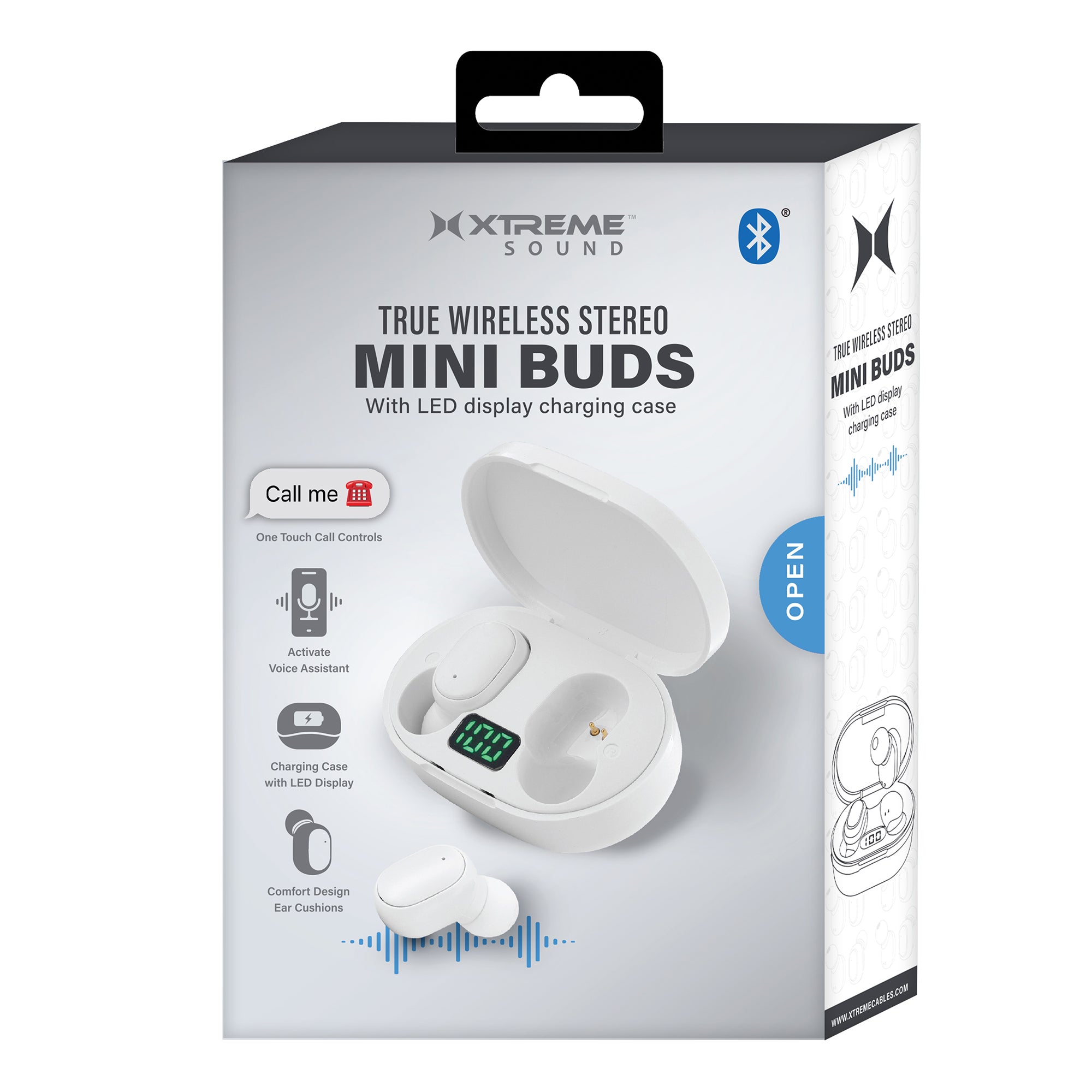 True Wireless Stereo Mini Buds with LED Display Charging Case, Comfort Design, Bluetooth 5.0, and Voice Assistant Activation