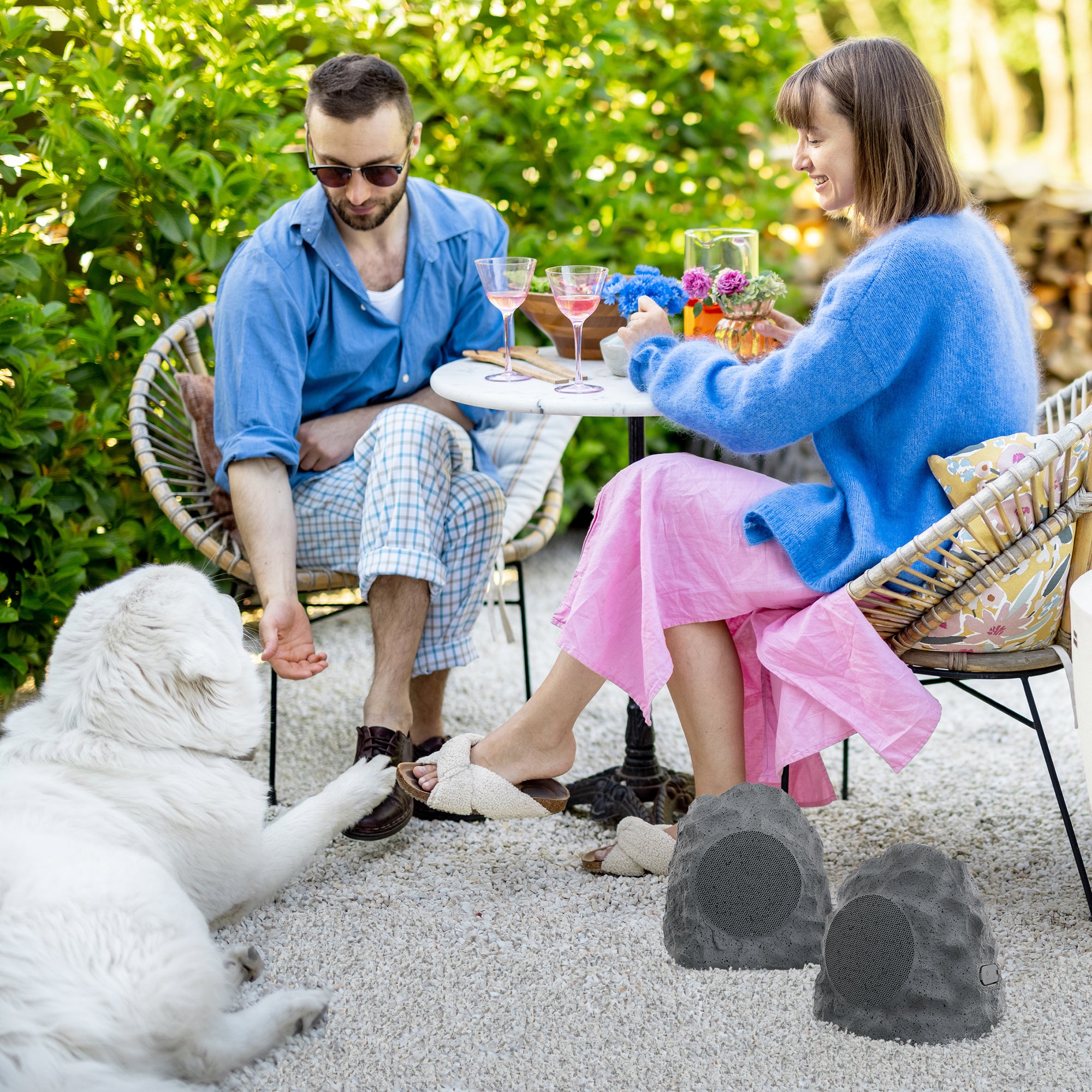 Rock Speakers Outdoor Waterproof 2 Pack - IPX5 Water-Resistant Speaker with True Wireless Stereo - 33ft Range