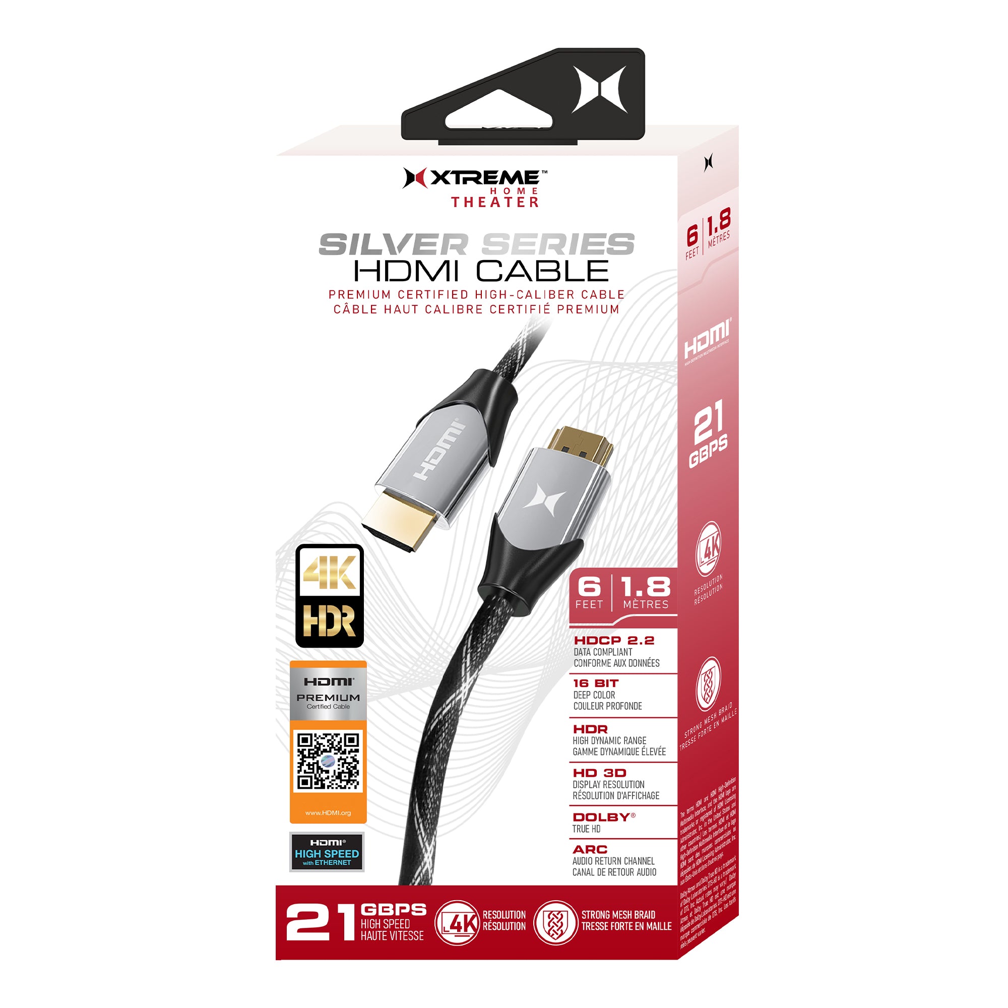 6ft Silver Series 4K HDMI Cable - High-Speed, Ultra HD, Supports Blu-Ray, Hook Up Multiple Devices