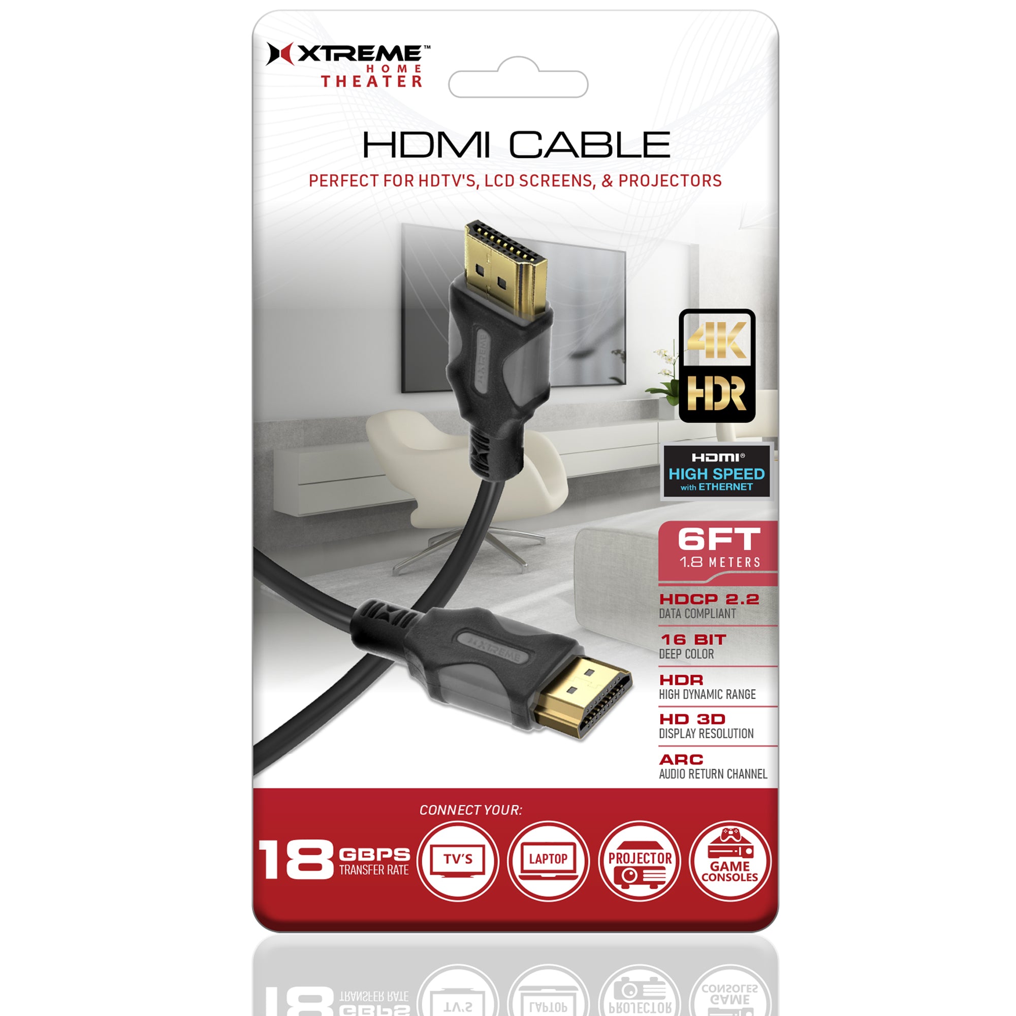 6ft HDMI Cable 6ft - 18Gbps, 4K HDR, and 16-Bit Color
