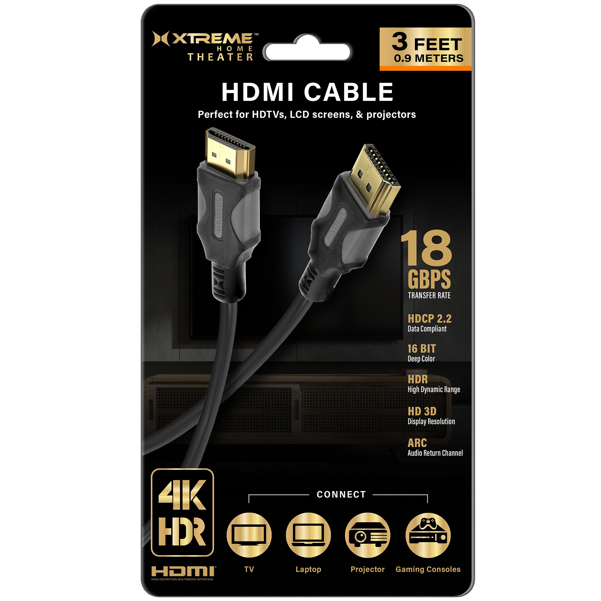 High-Speed 4K HDMI Cable 3ft 9ft 25ft- 18Gbps, 4K HDR, and 16-Bit Color Support for All Your Devices