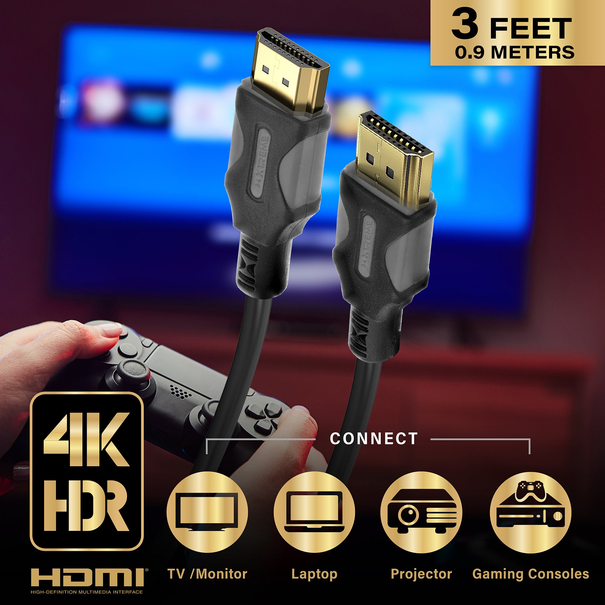 High-Speed 4K HDMI Cable 3ft 9ft 25ft- 18Gbps, 4K HDR, and 16-Bit Color Support for All Your Devices
