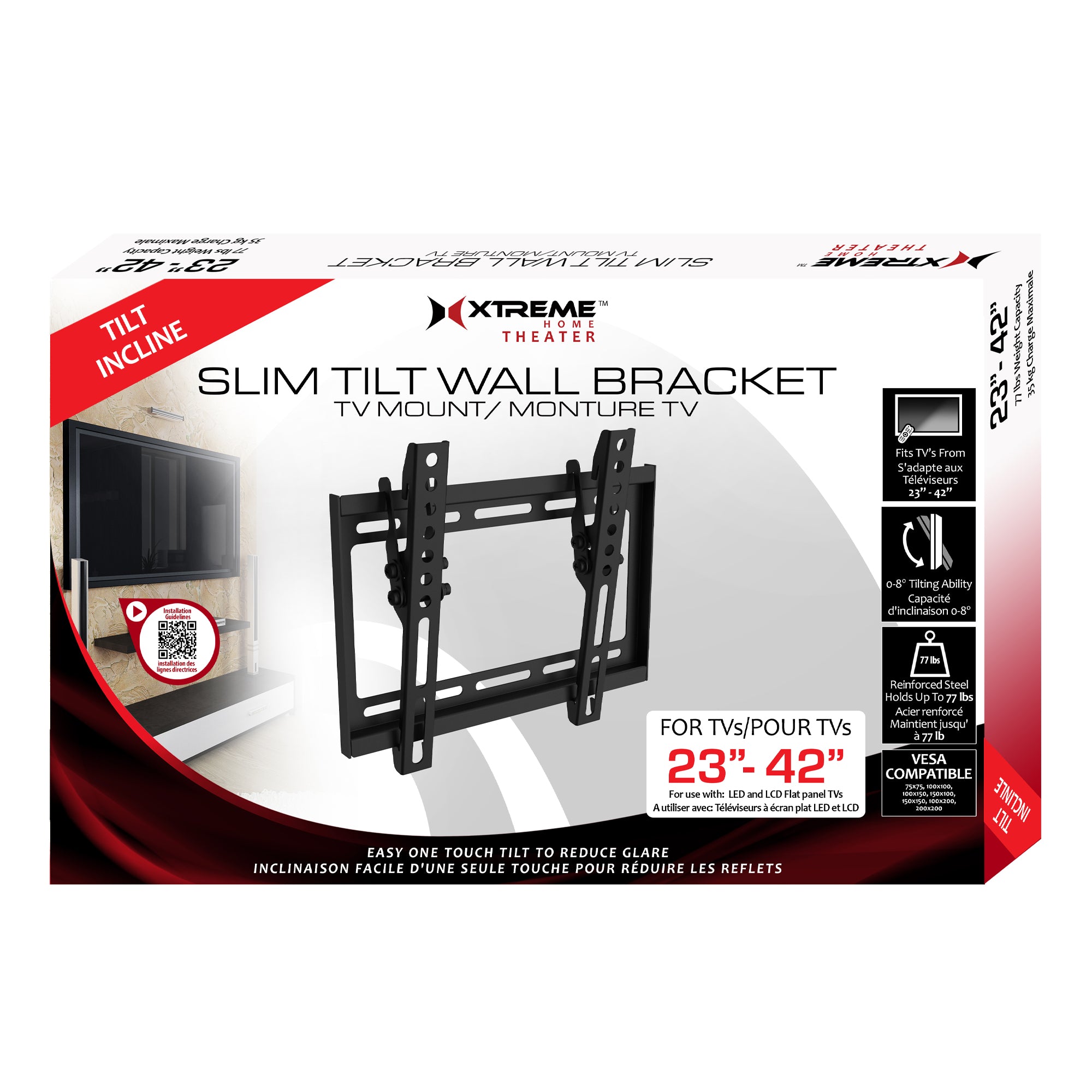 Tilt TV Wall Mount Bracket for 23"-42" TVs - VESA Compatibility and 77lb Capacity