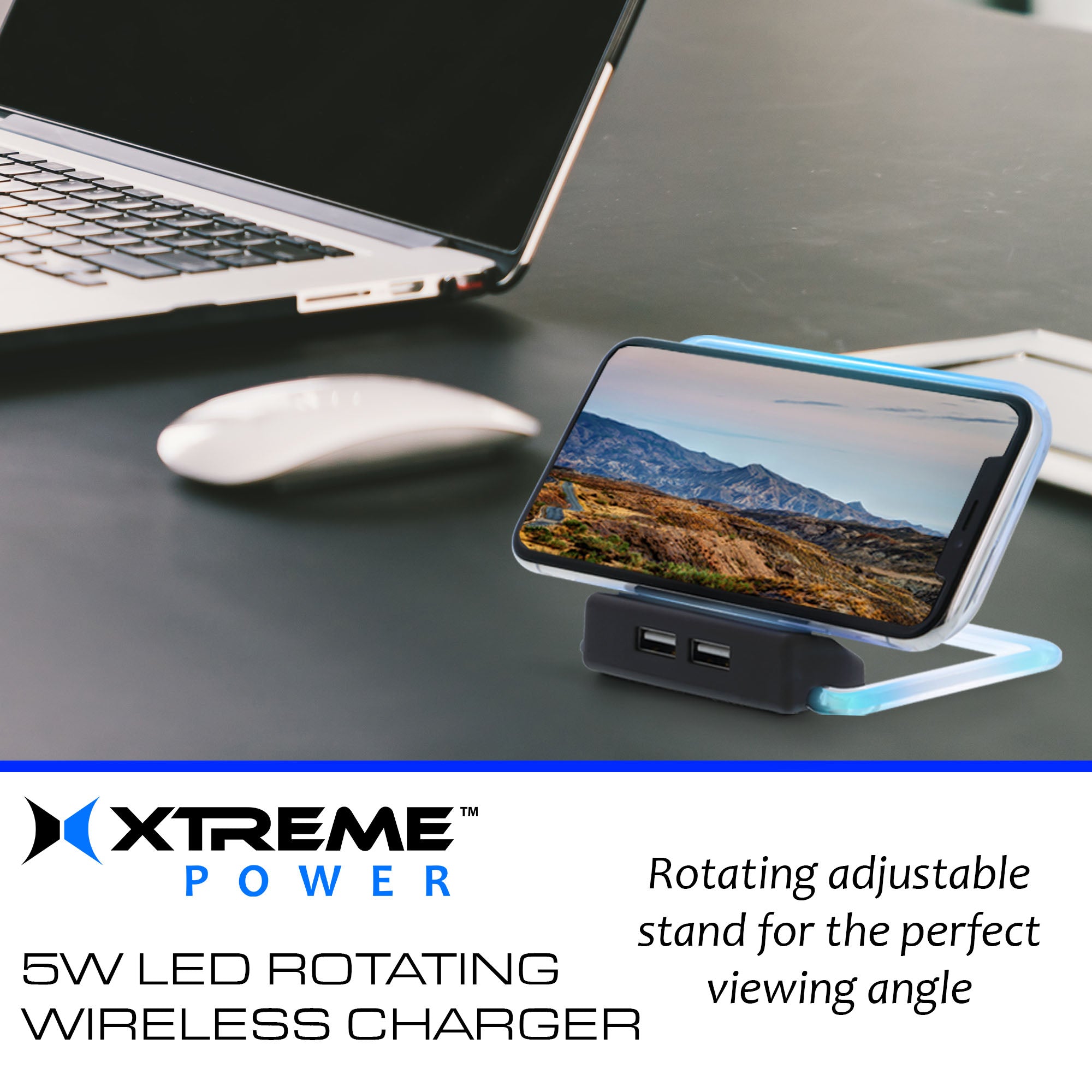 5W Rotating Wireless Charger + 2 USB Charging Port