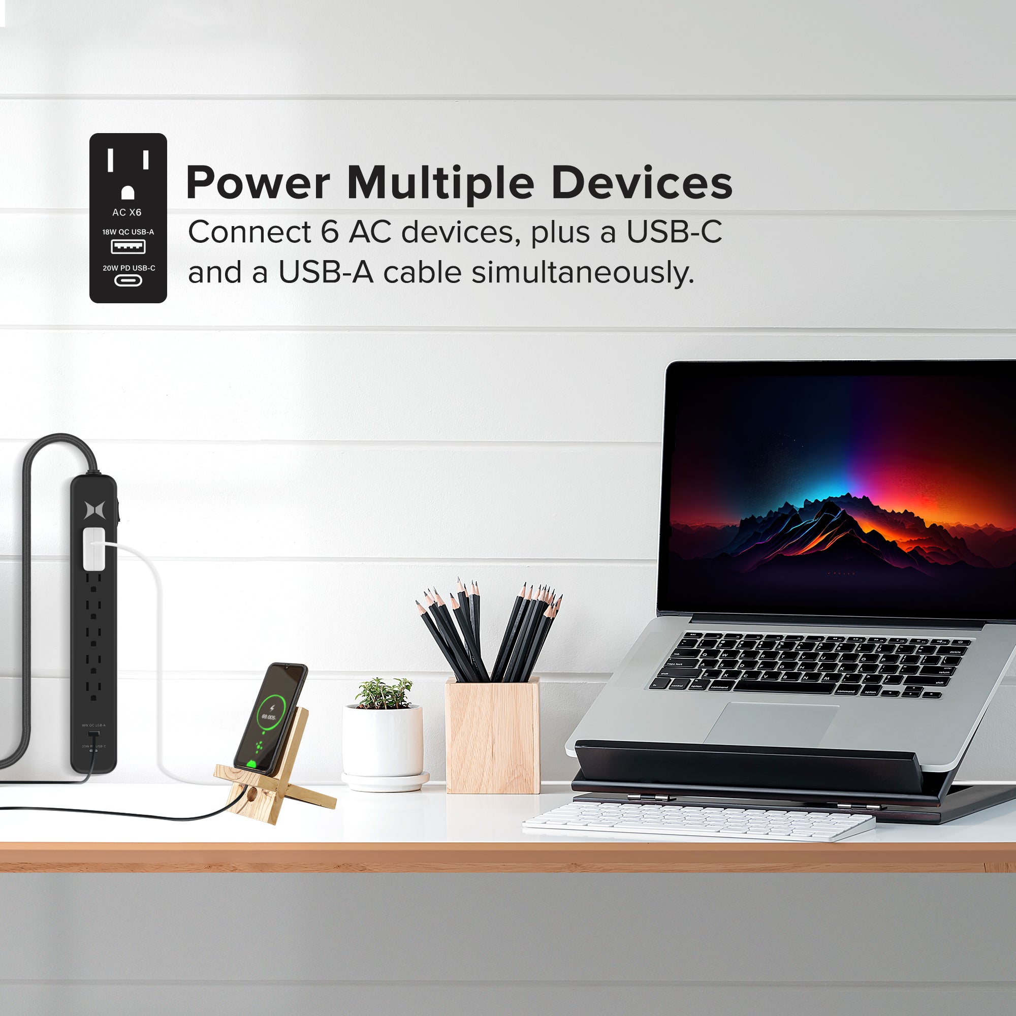 Xtreme Power Strip with 6 Outlets 20W USB-C & 18W USB-A Charging