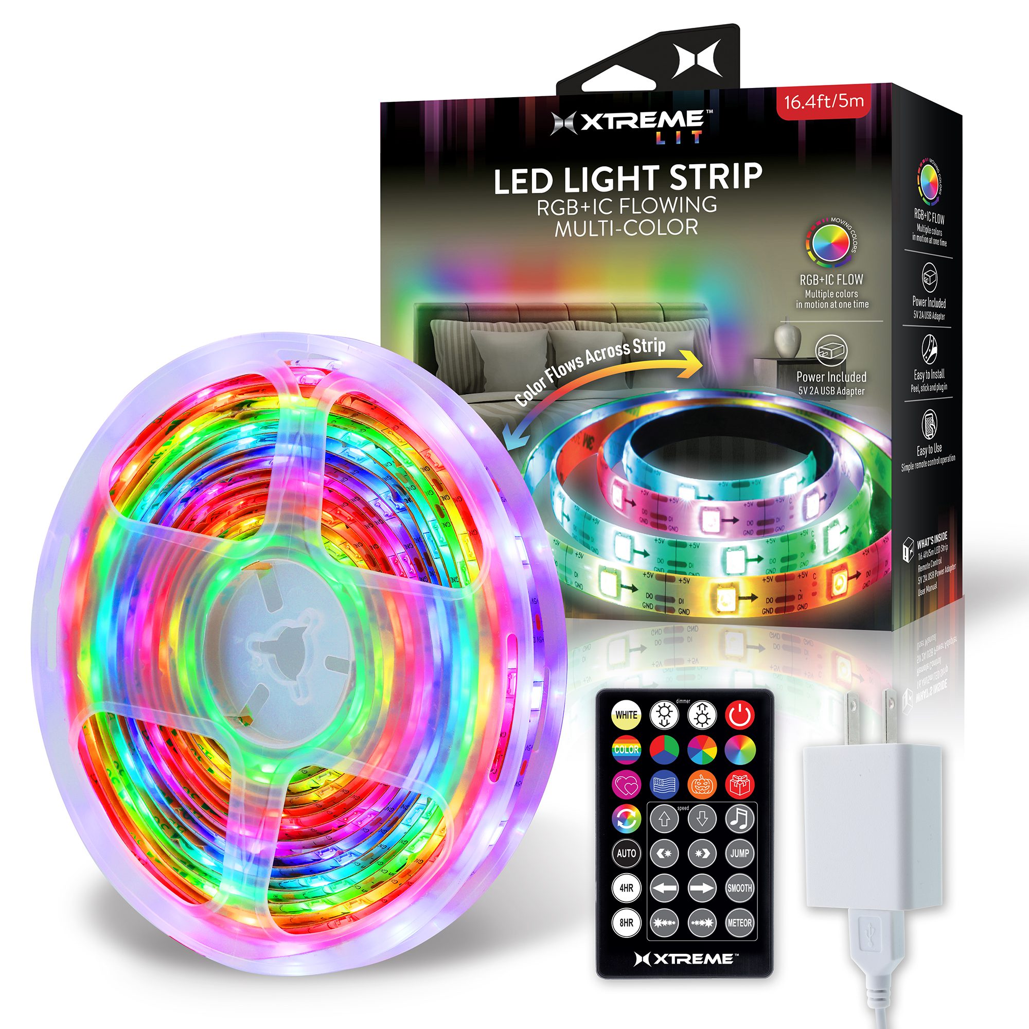 16.4ft Color Flow Multi-Color Indoor LED Light Strip, Remote Control