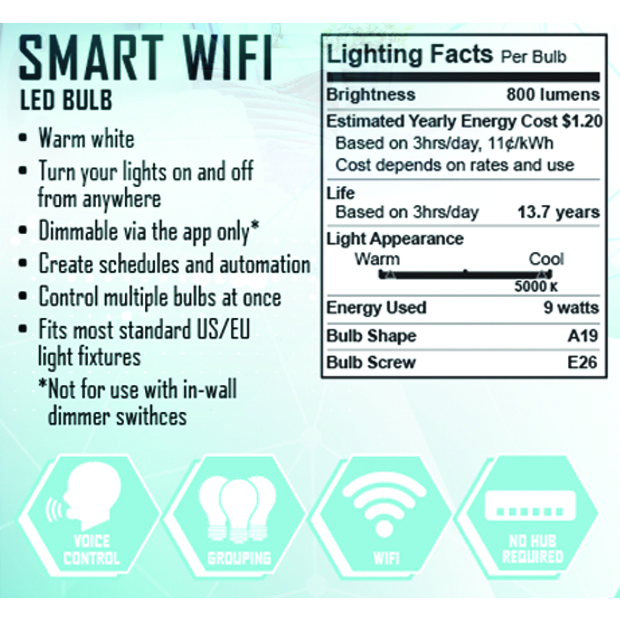 Ampoule multicolore à intensité variable SmartH Smart Home 